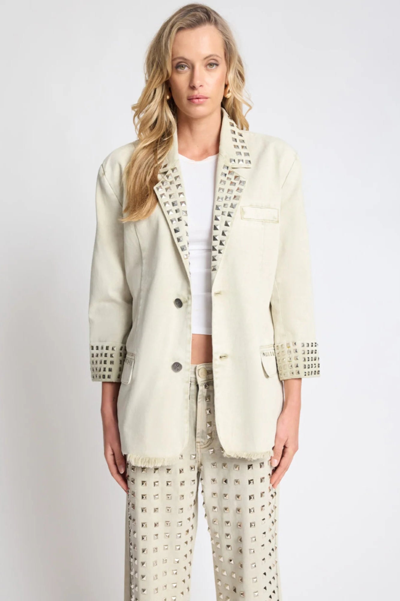 SILVER STORM STUDDED BLAZER IN ANTIQUE KAKI
