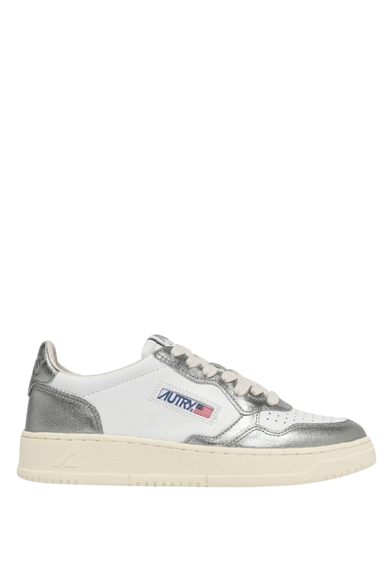 MEDALIST LOW BICOLOR SNEAKERS IN WHITE AND STEEL LEATHER