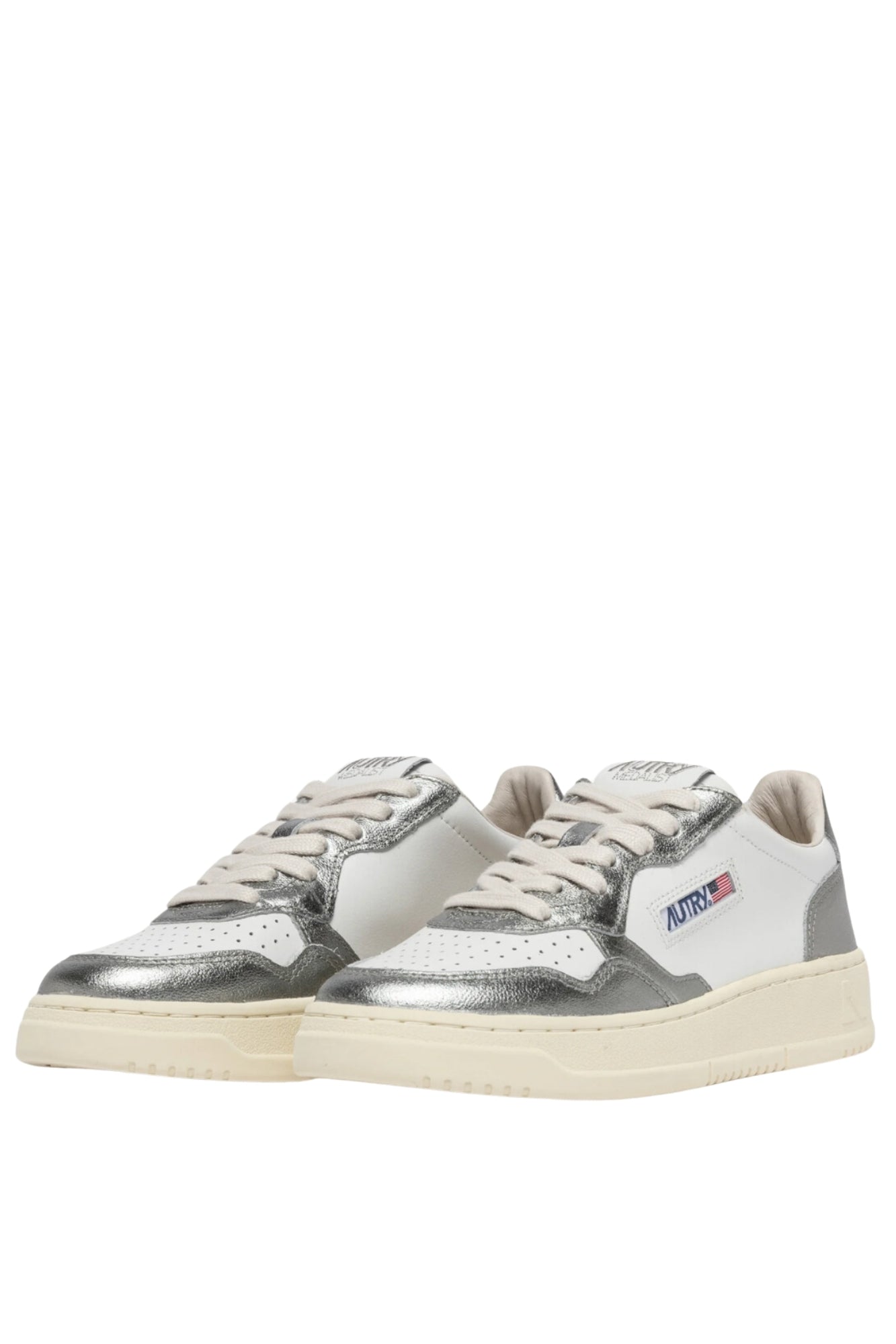 MEDALIST LOW BICOLOR SNEAKERS IN WHITE AND STEEL LEATHER