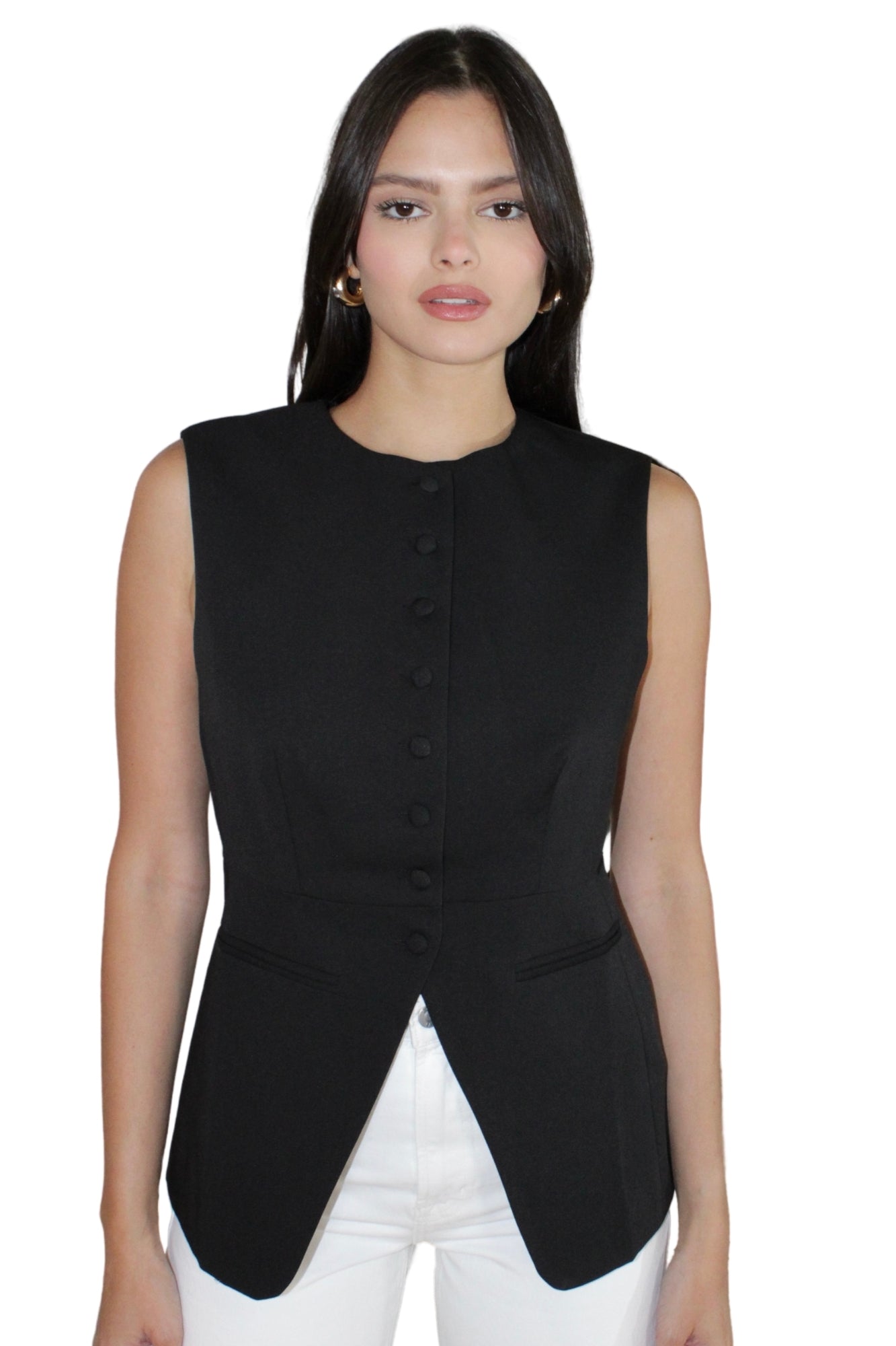 BLACK BUTTONED VEST