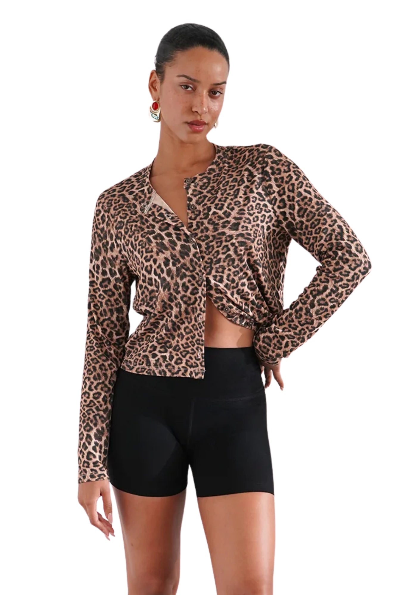 MIRA RIBBED CARDIGAN LEOPARD
