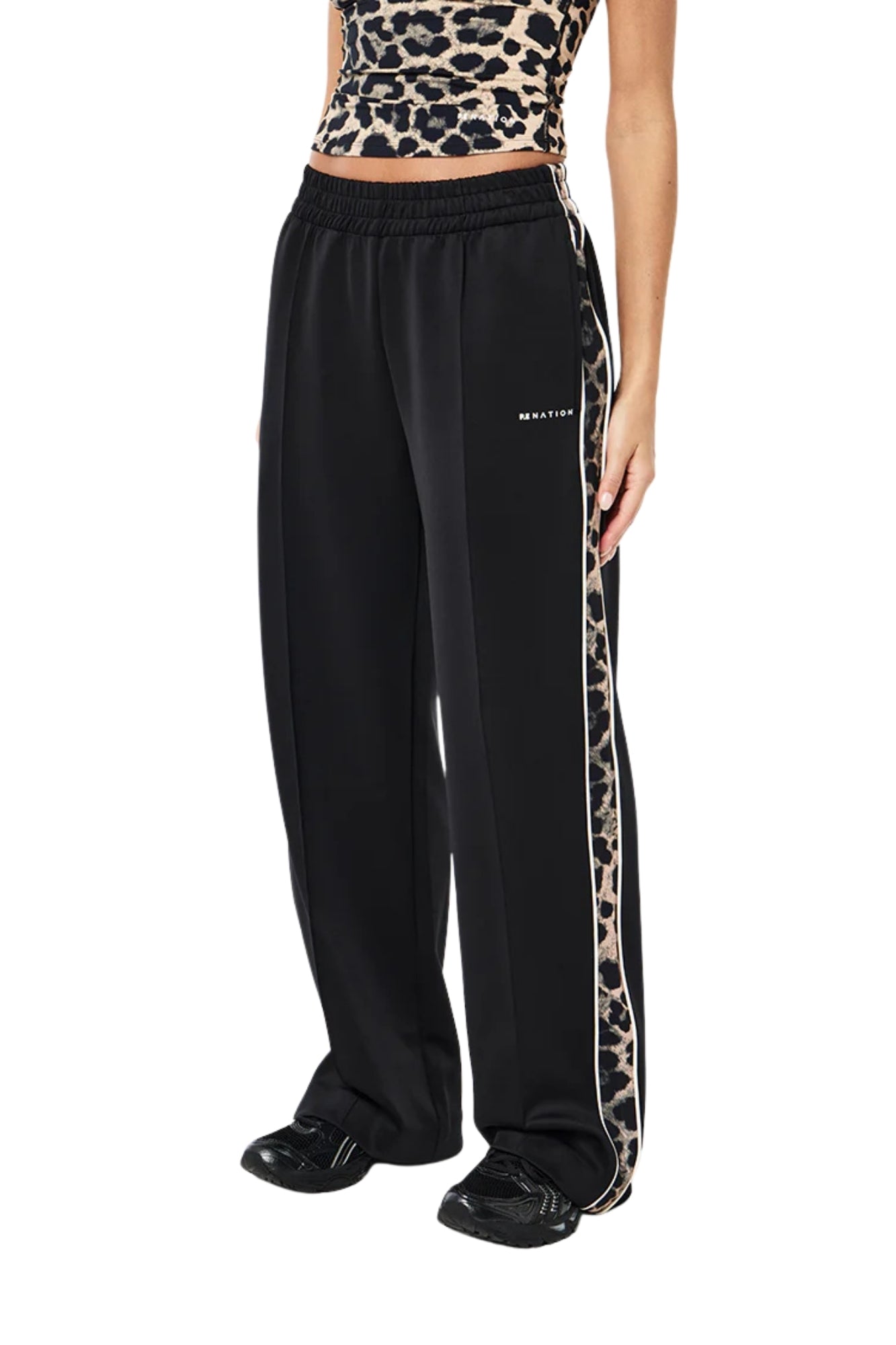 MAN DOWN TRACK PANT IN BLACK AND LEOPARD