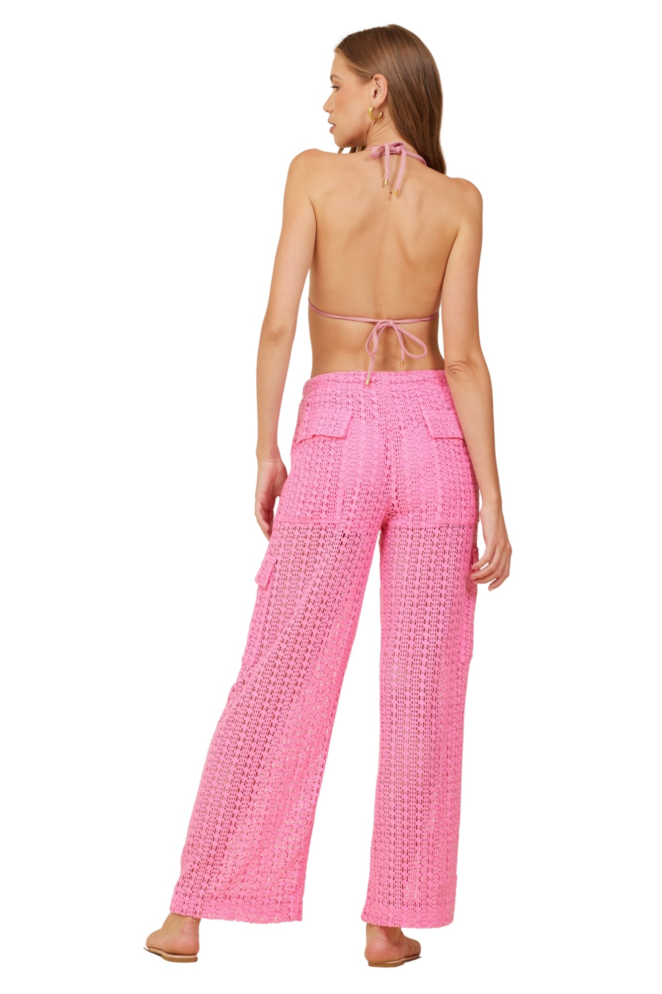 HOT PINK VERTICAL STRIPE CROCHET CARGOS