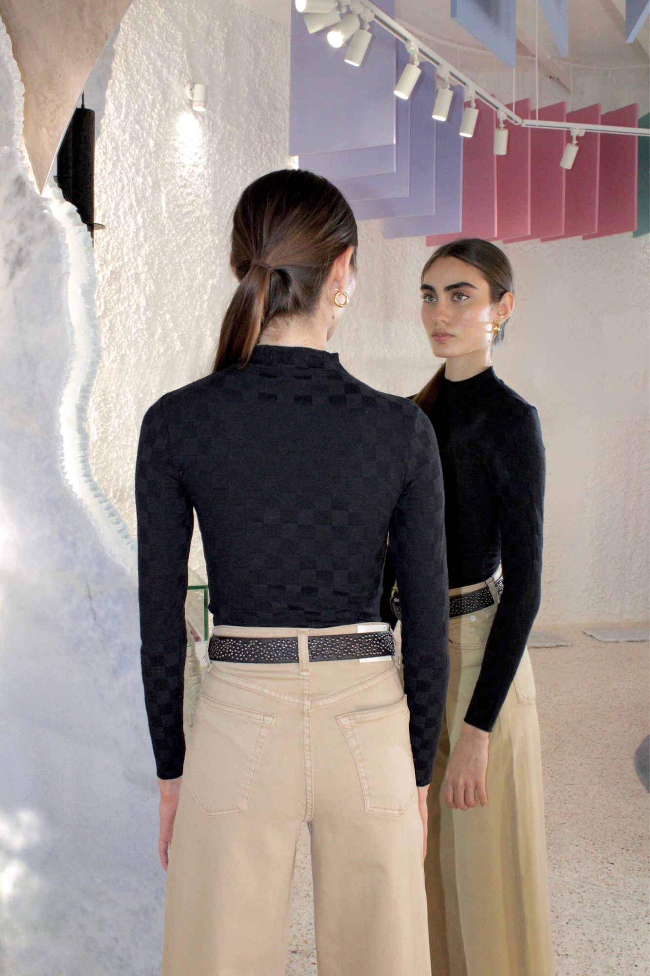 REY CHECK MOCK BLACK LONG SLEEVE