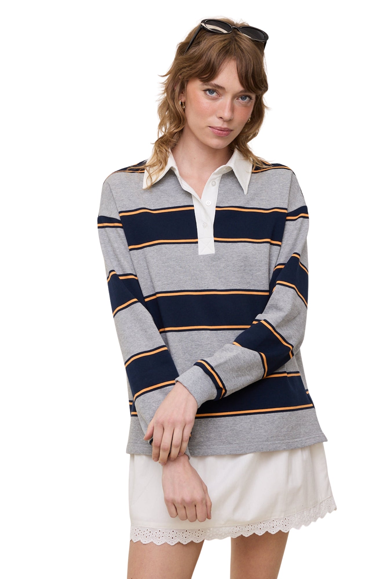 STRIPED KNIT GREY POLO