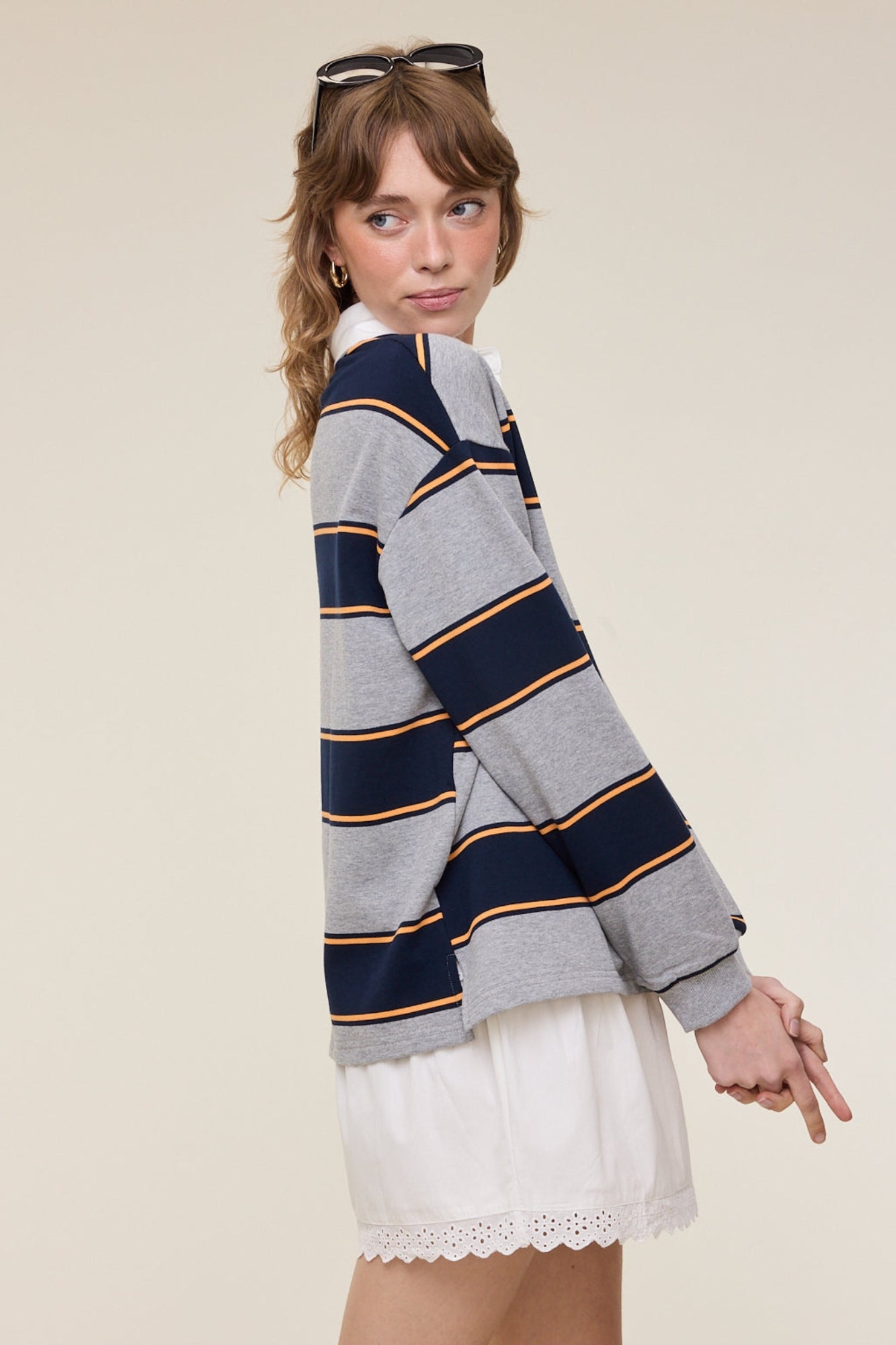 STRIPED KNIT GREY POLO