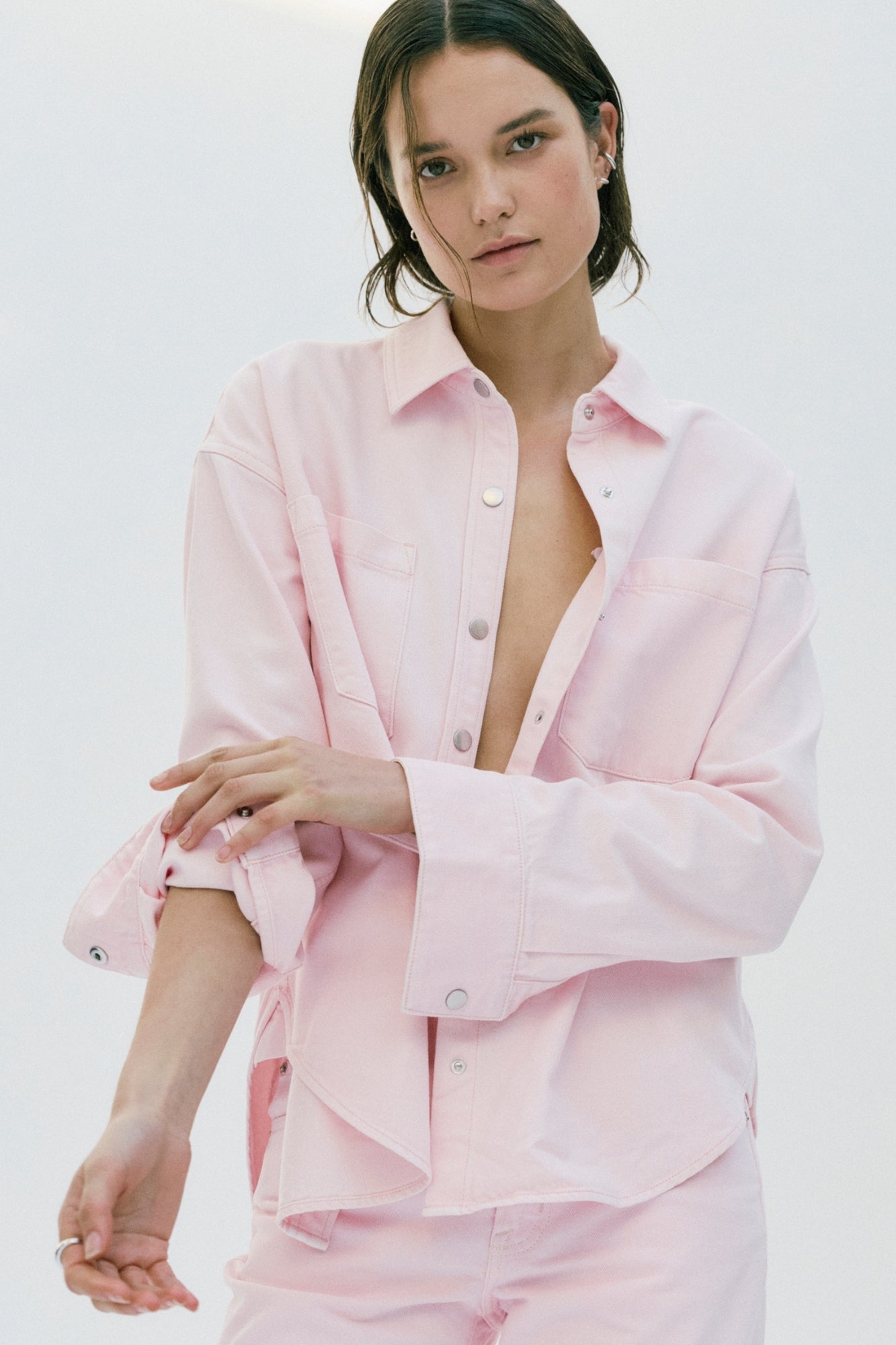 ELIN FLUID DENIM SHACKET BLUSH