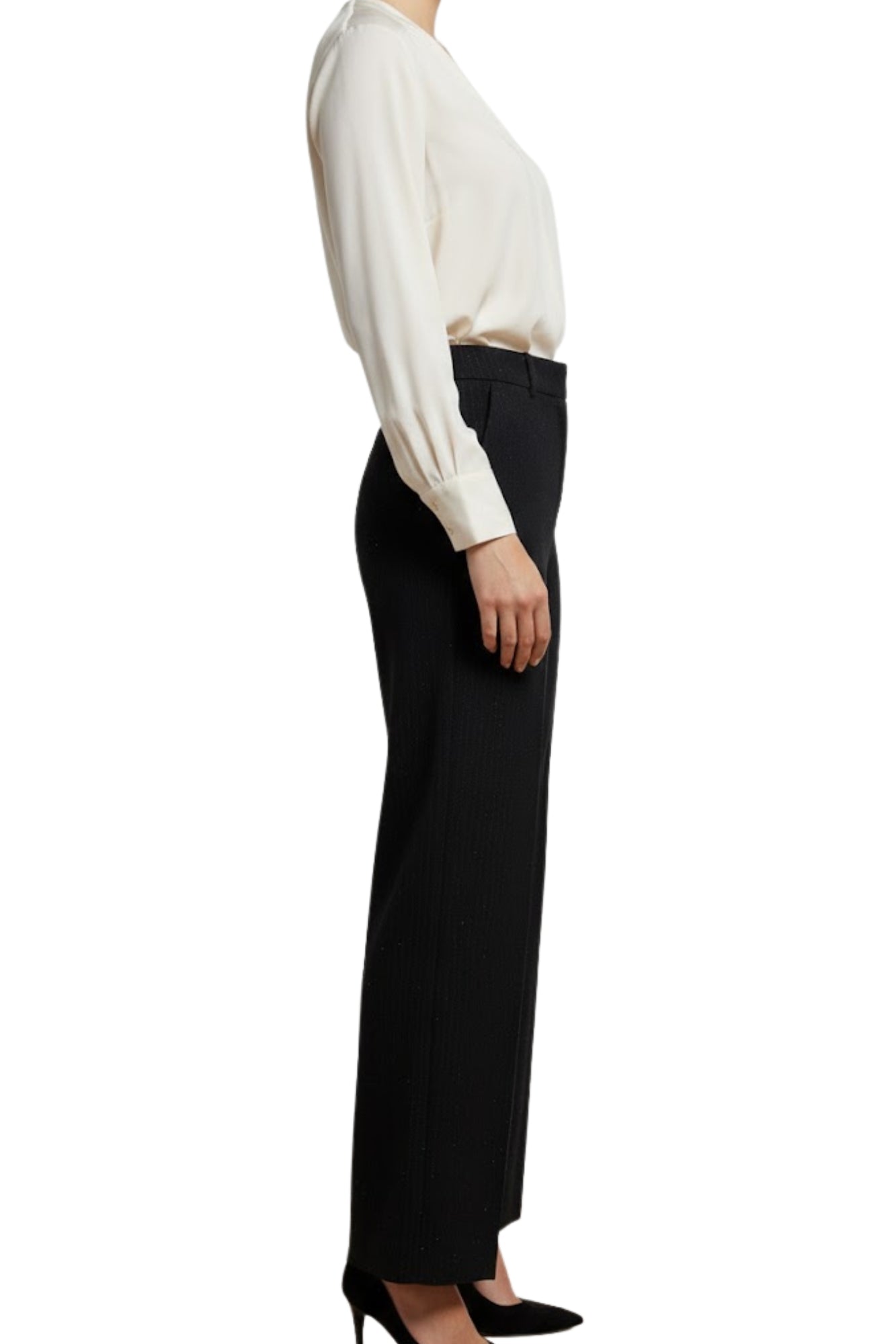 RHINESTONE EMBOSSED BLACK PINSTRIPE PANT