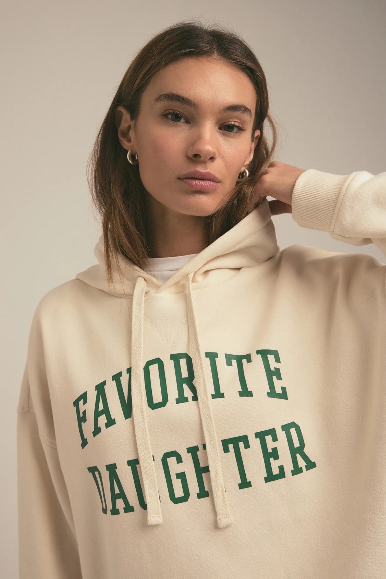 FAVORITE DAUGHTER LOGO IVORY HOODIE
