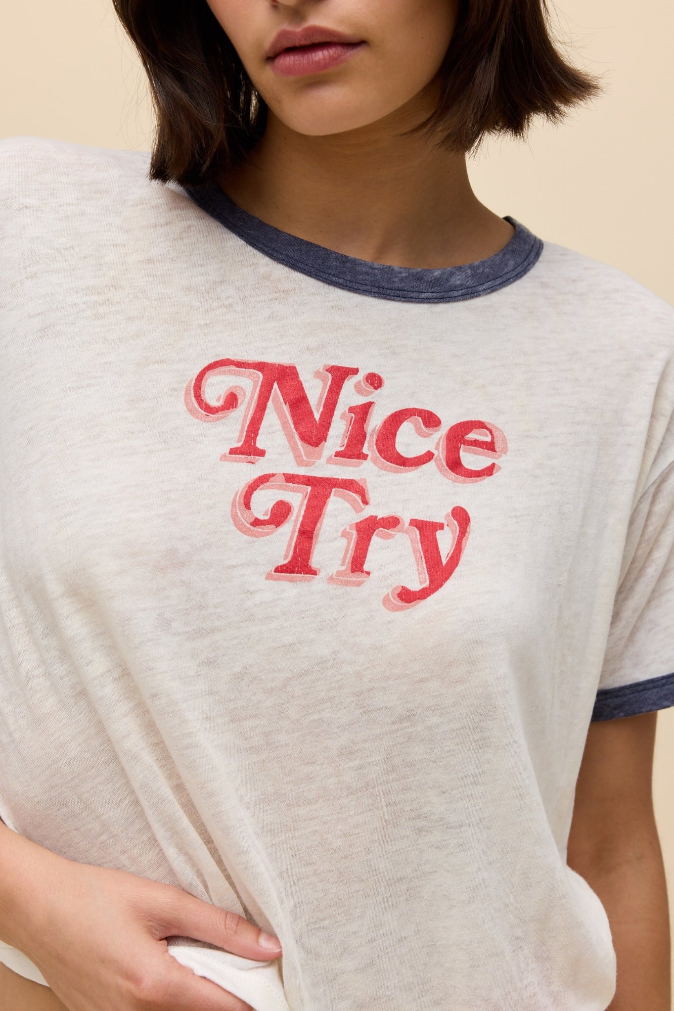 NICE TRY BURNOUT VINTANGE RINGER TEE