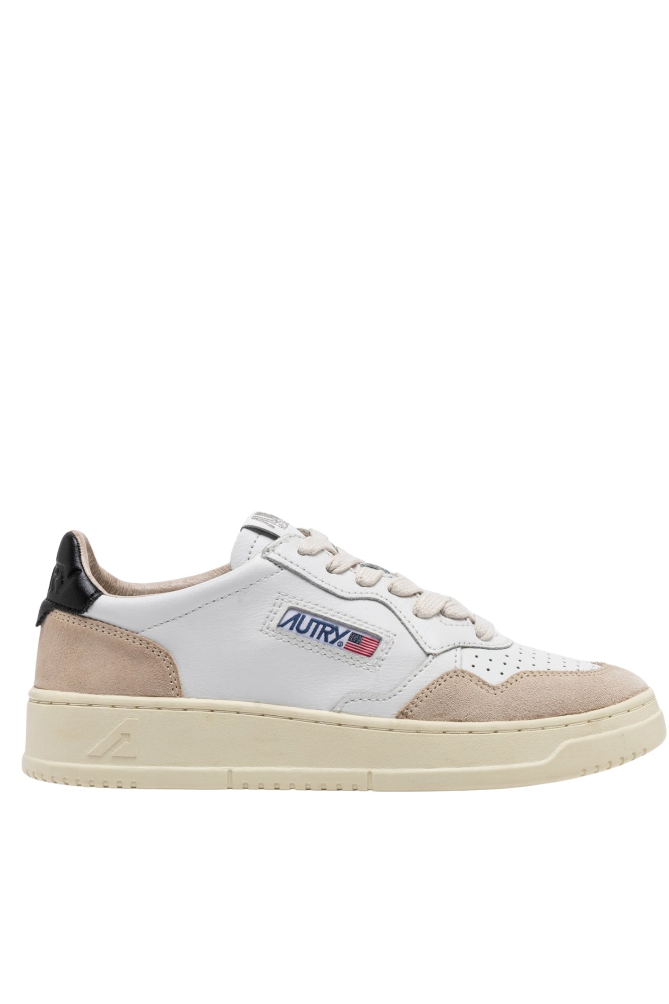 MEDALIST LOW SNEAKERS IN WHITE AND BLACK LEATHER AND BEIGE SUEDE