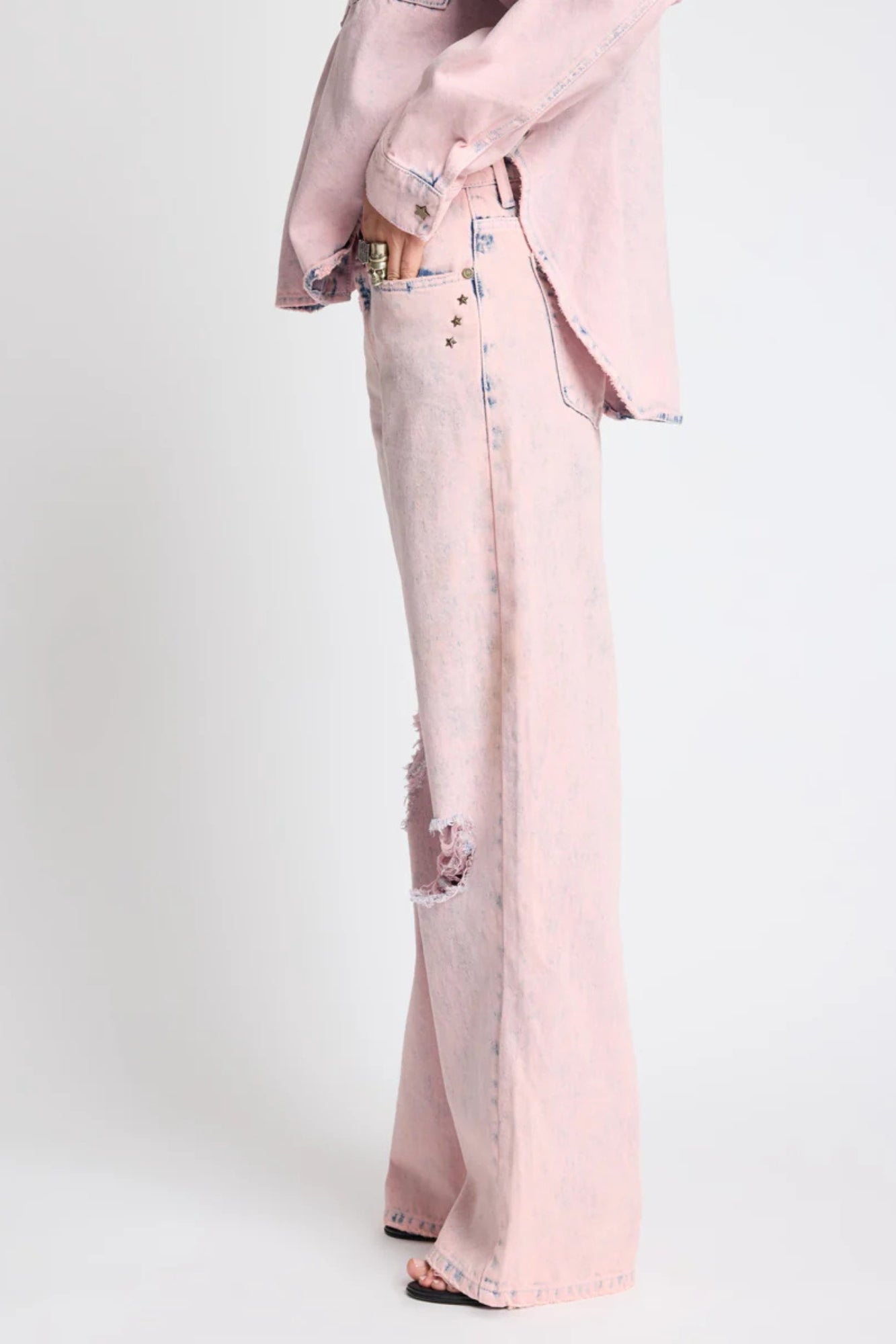 LOW RIDERS LOW WAIST WIDE LEG DENIM JEANS IN PINK HAZE
