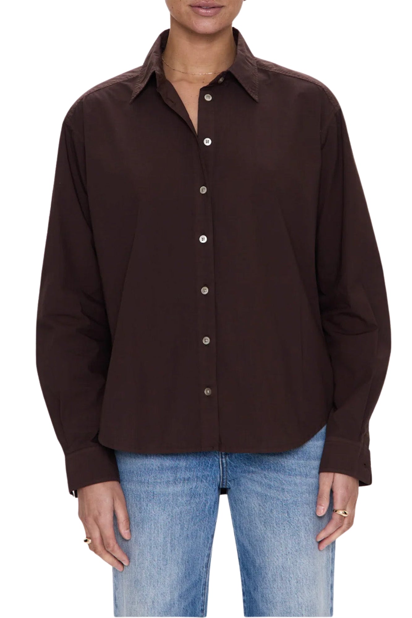 FINLAY OVERSIZED MOCHA BUTTON UP