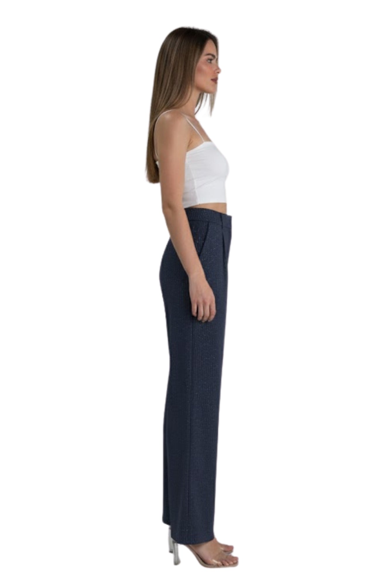 RHINESTONE EMBOSSED NAVY PINSTRIPE PANT
