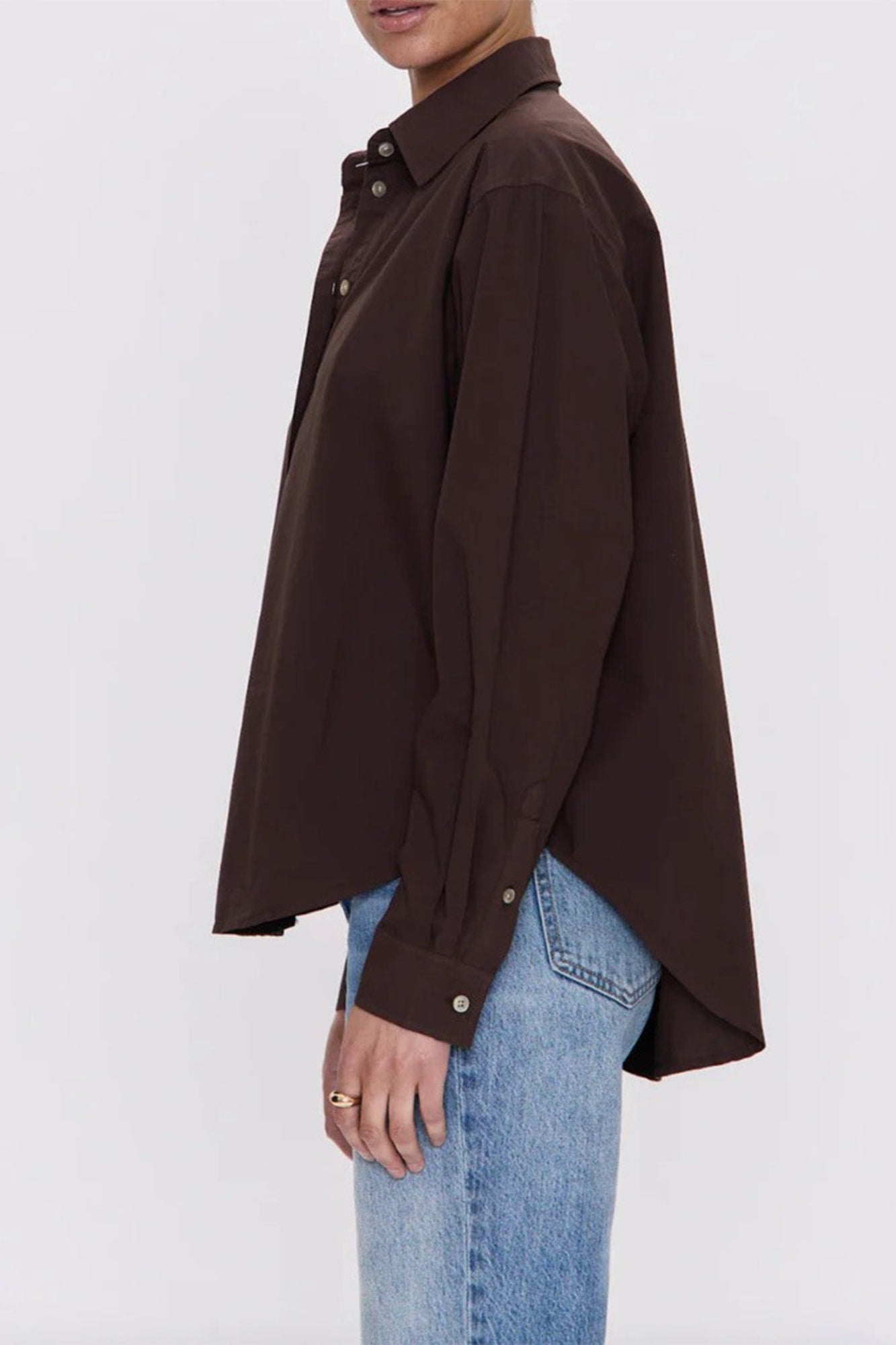 FINLAY OVERSIZED MOCHA BUTTON UP