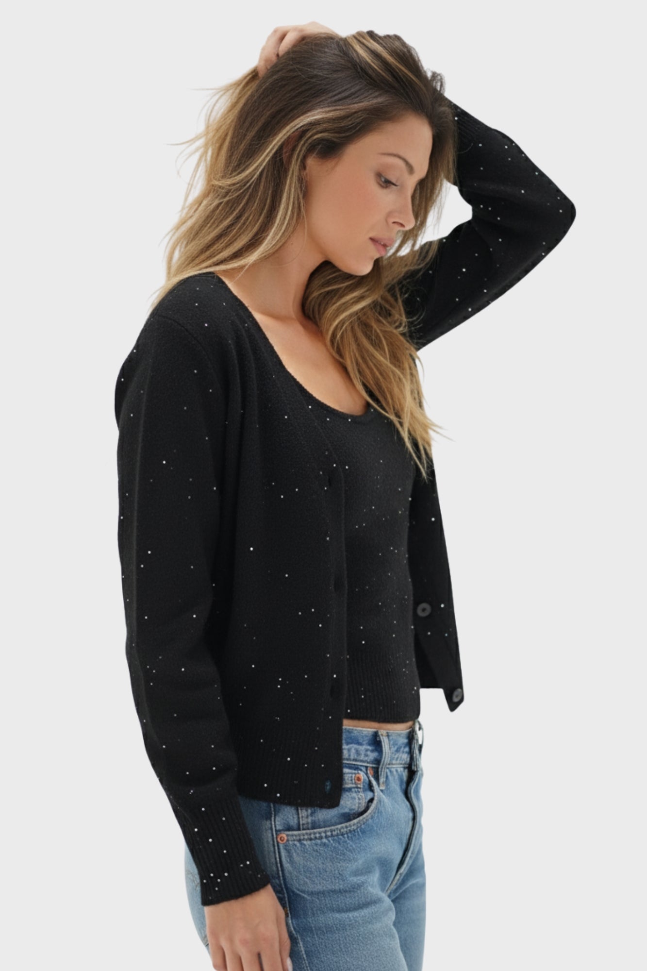 SPARKLE KNIT BLACK CARDIGAN SET