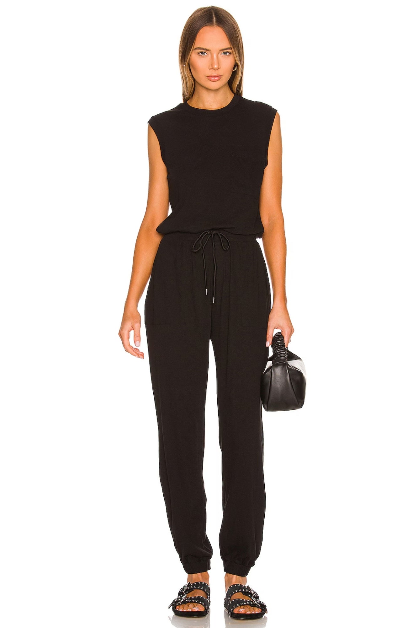 HIGH TORSION SLEEVELESS BLACK JUMPSUIT