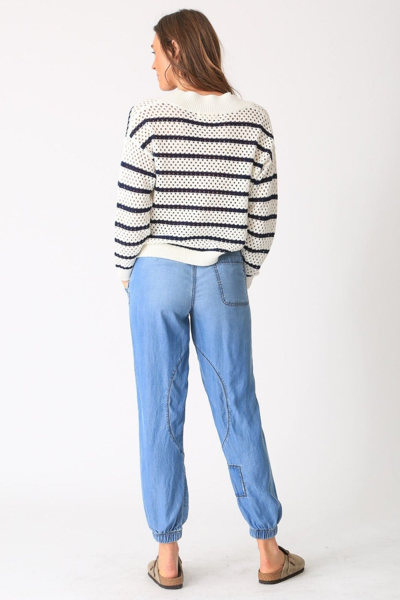 HADLEY SWEATER IVORY INDIGO STRIPE SWEATER