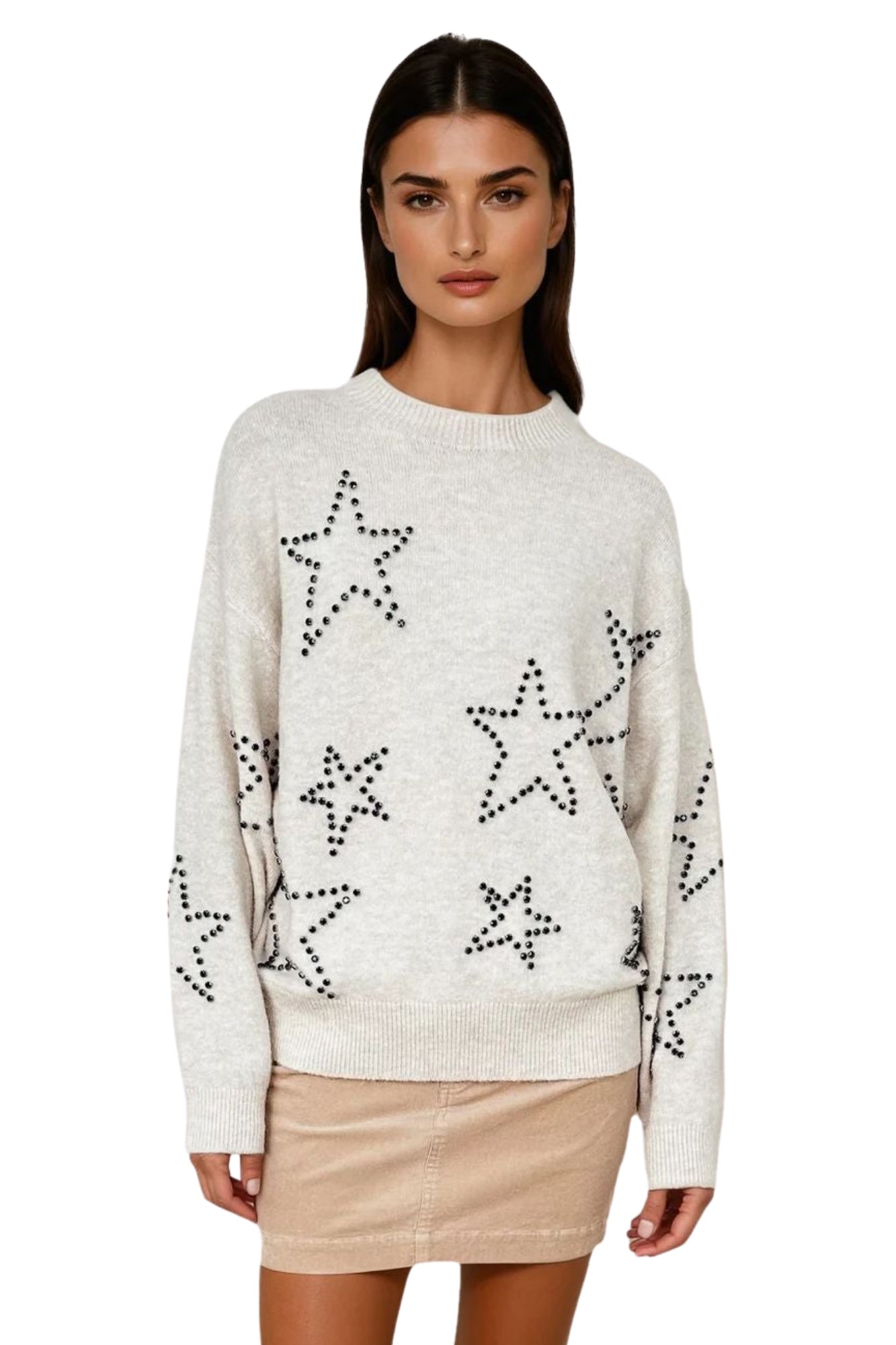 STUDDED STAR PERFECT VINTAGE WHITE SWEATER
