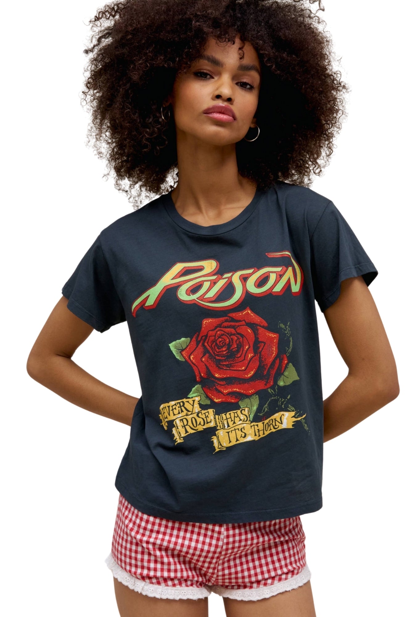 POISON EVERY ROSE HAS ITS THORN SOLO VINTAGE BLACK TEE