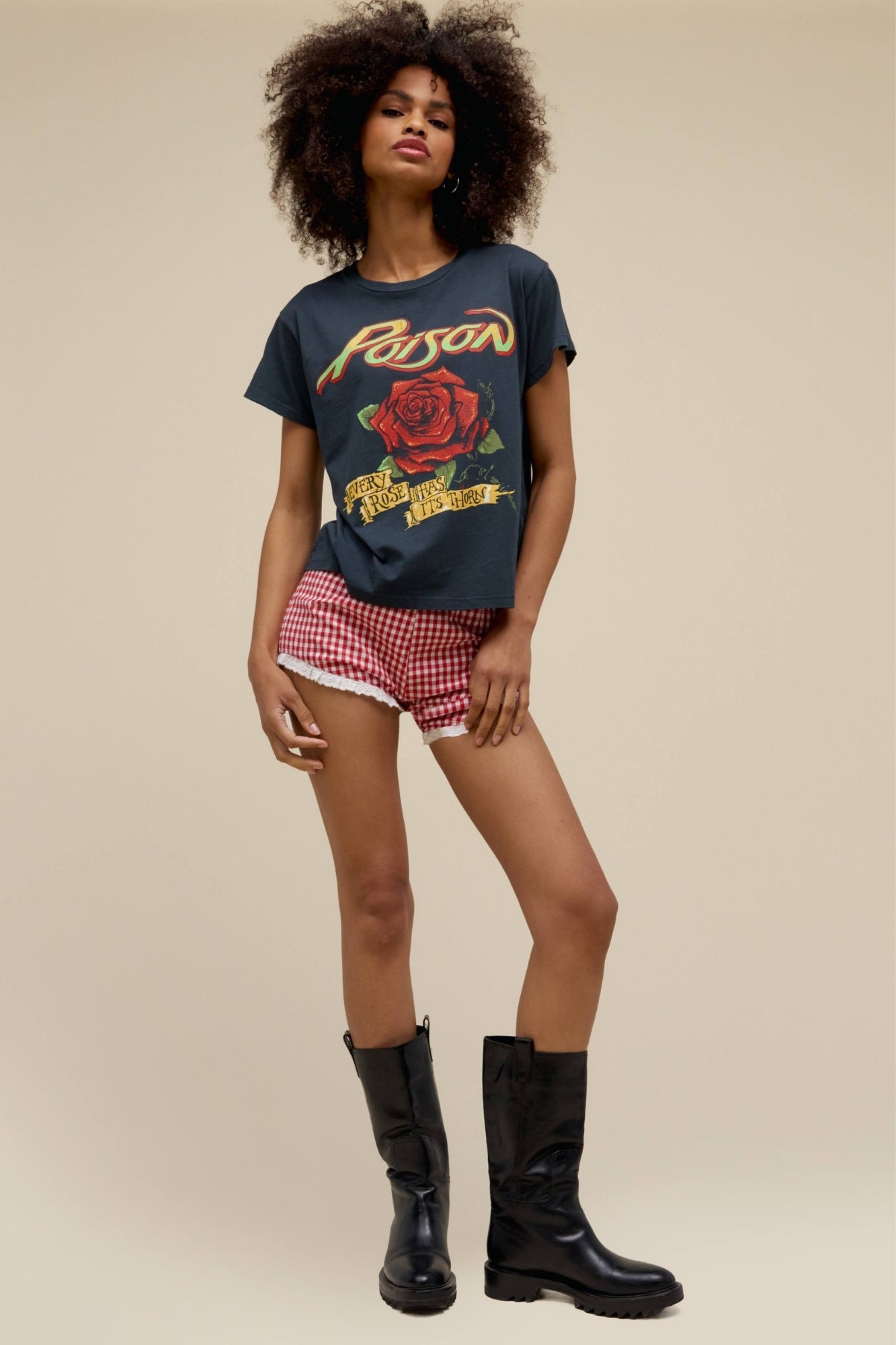 POISON EVERY ROSE HAS ITS THORN SOLO VINTAGE BLACK TEE