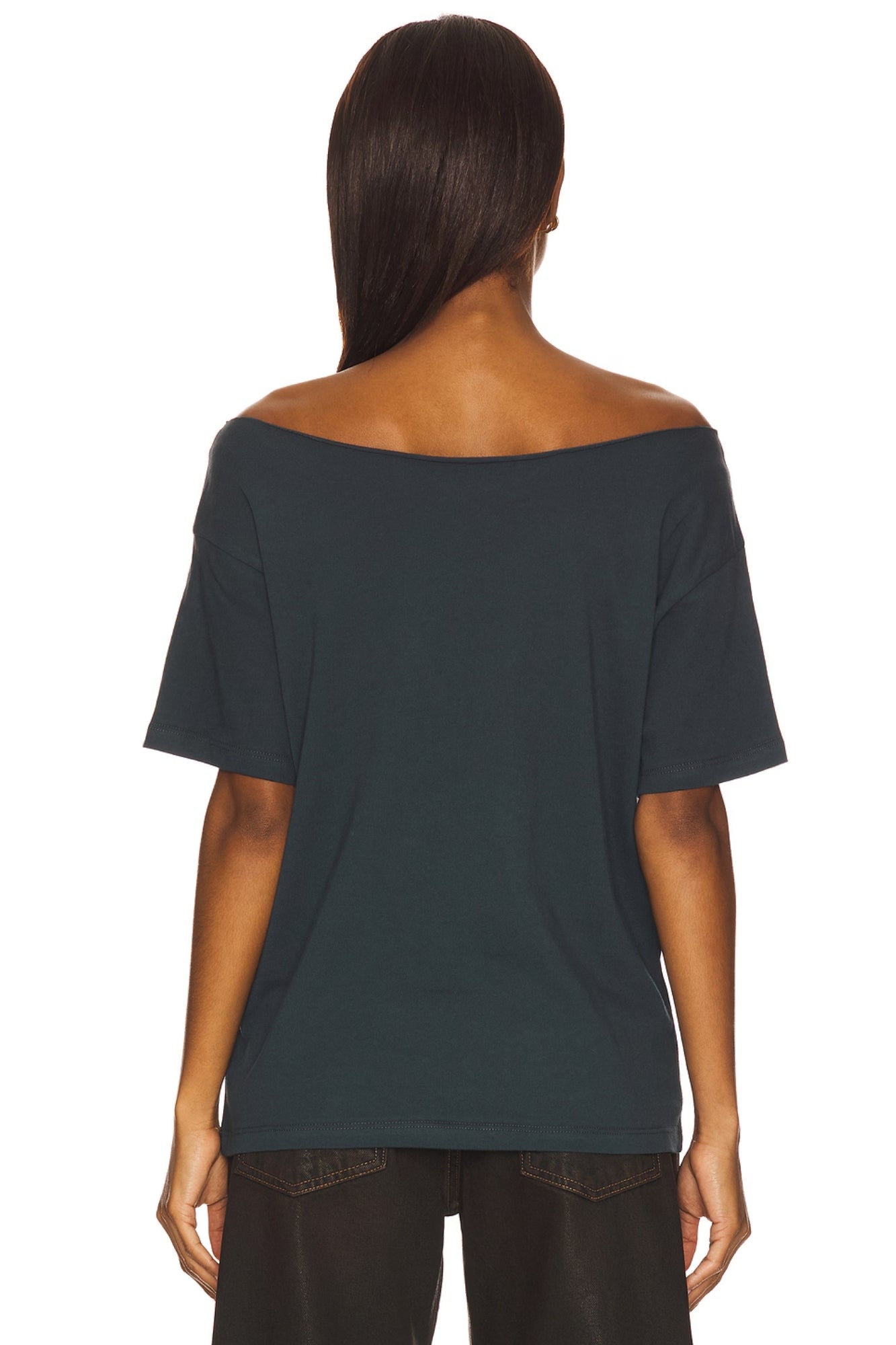 85 CAMO APPLIQUE OFF THE SHOULDER TEE VINTAGE BLACK