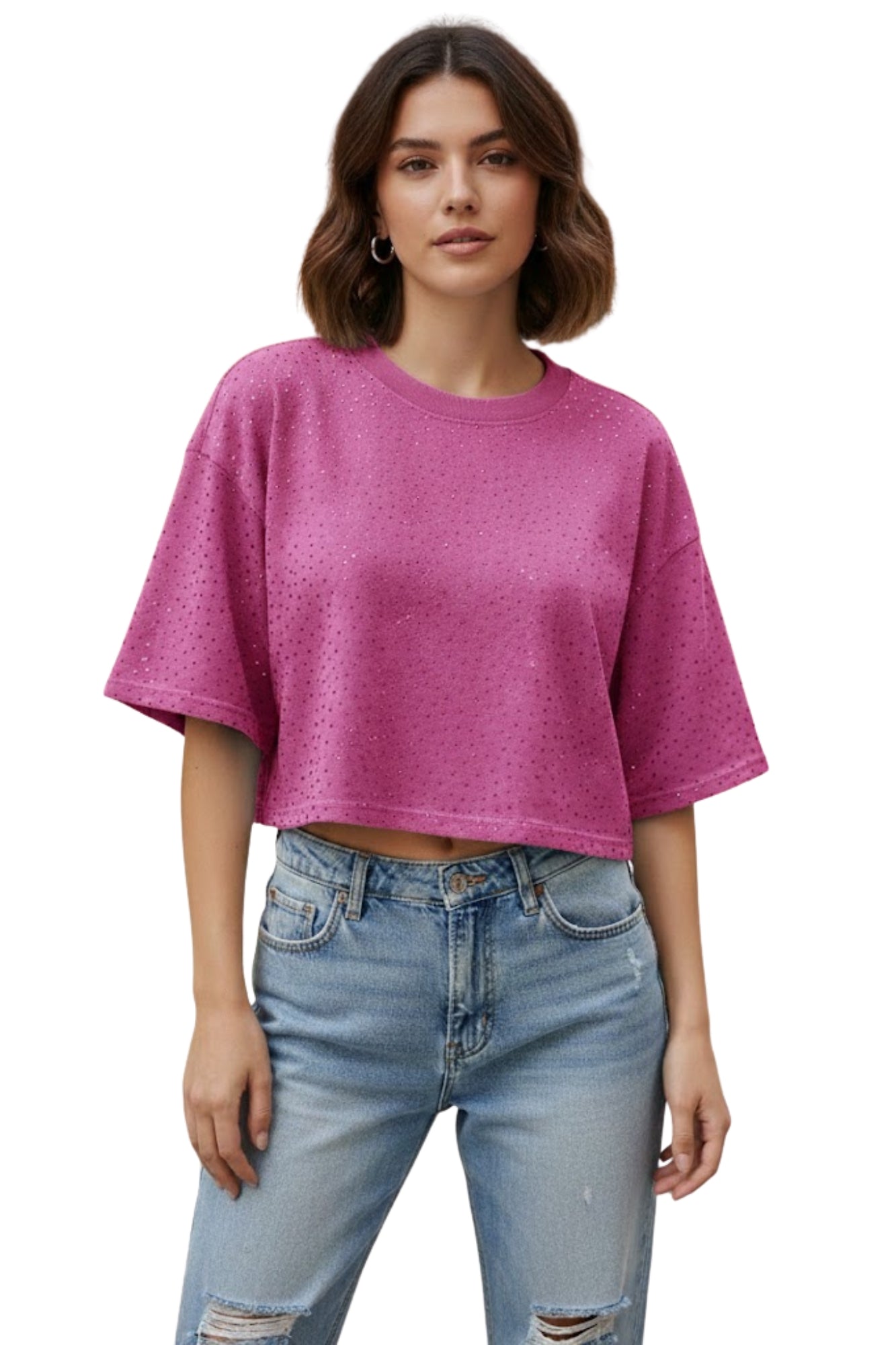 CROP RHINESTONE FUSCHIA TOP