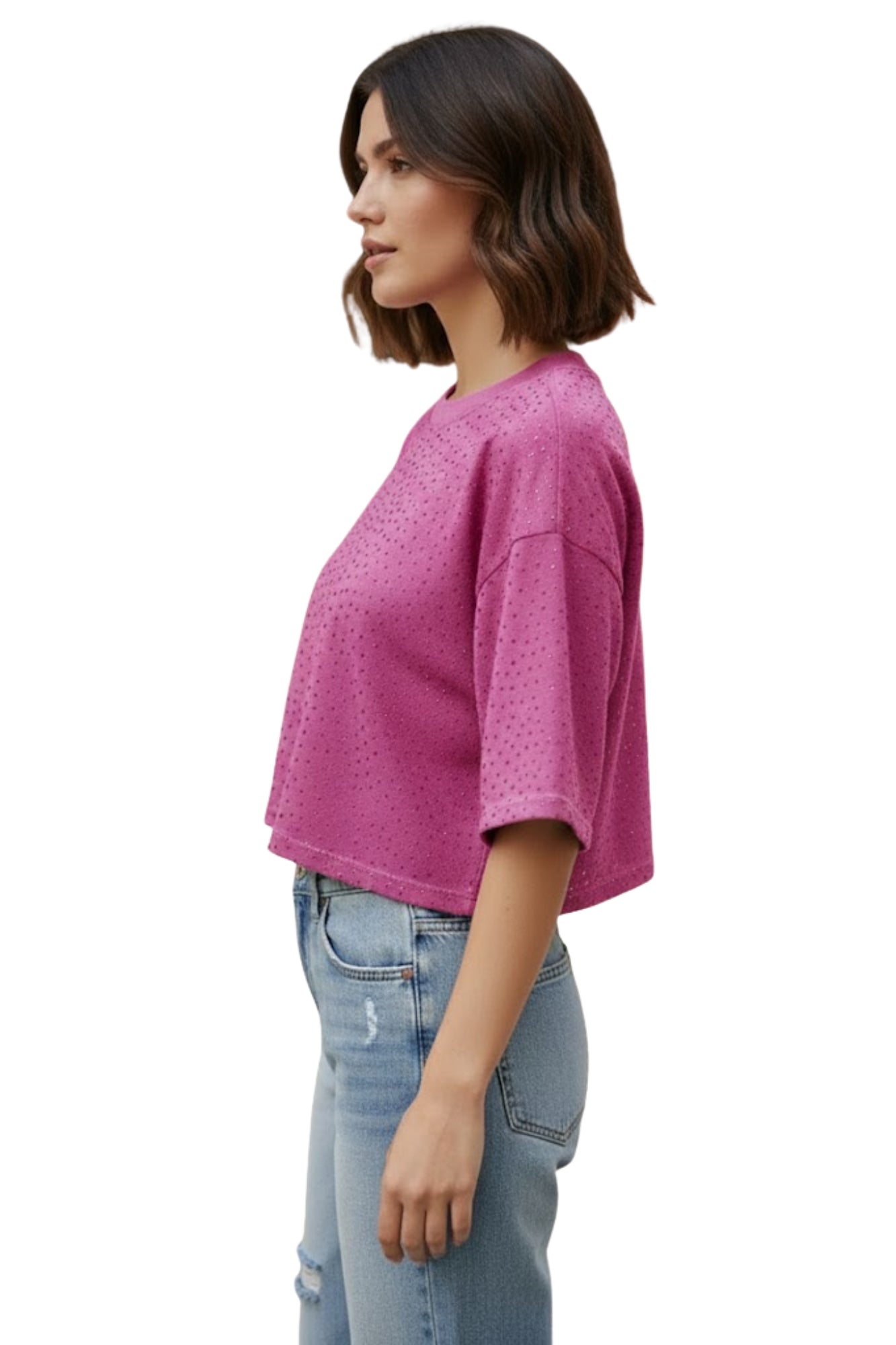 CROP RHINESTONE FUSCHIA TOP