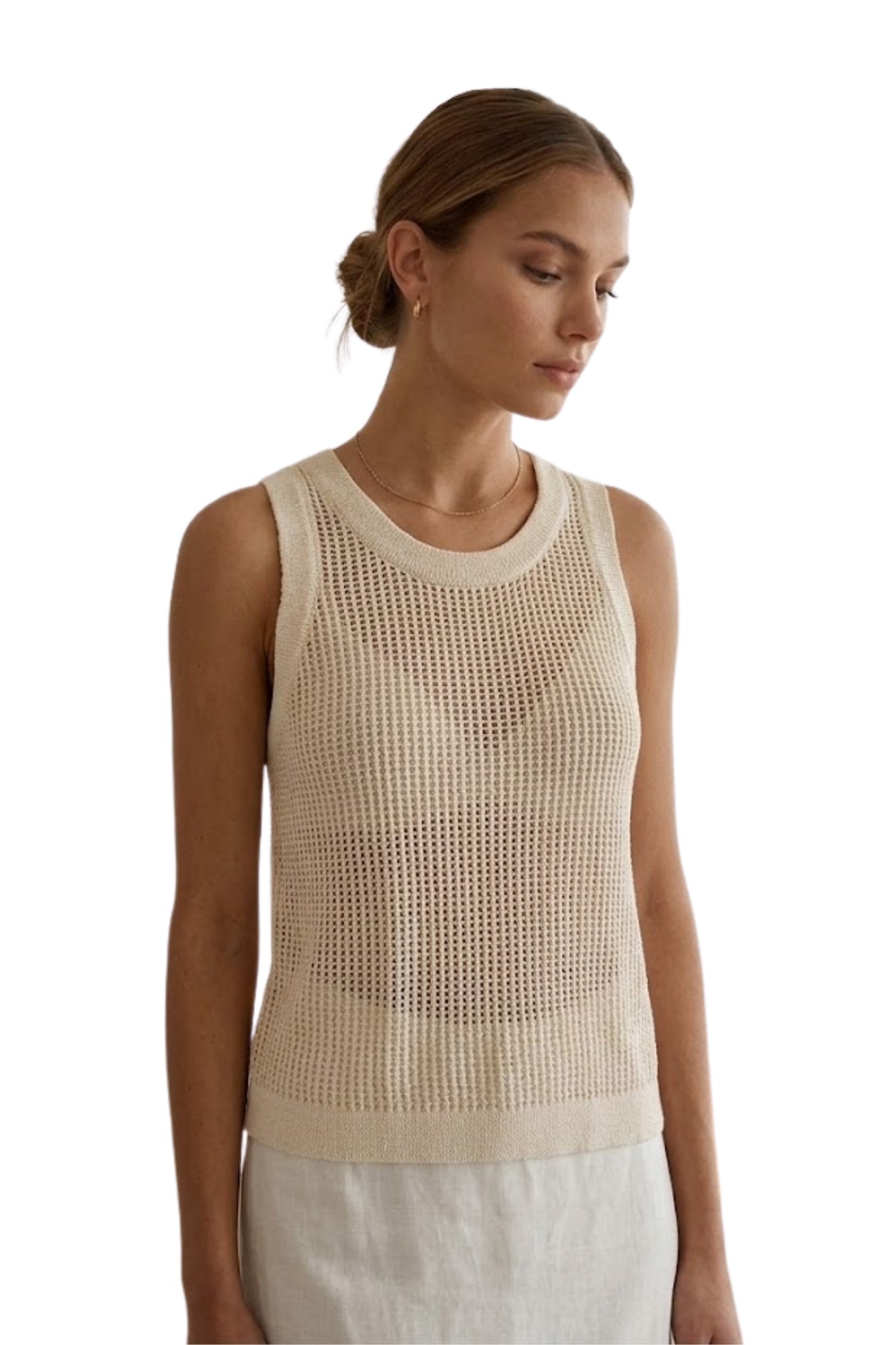 HALLIE OPEN IVORY KNIT TANK