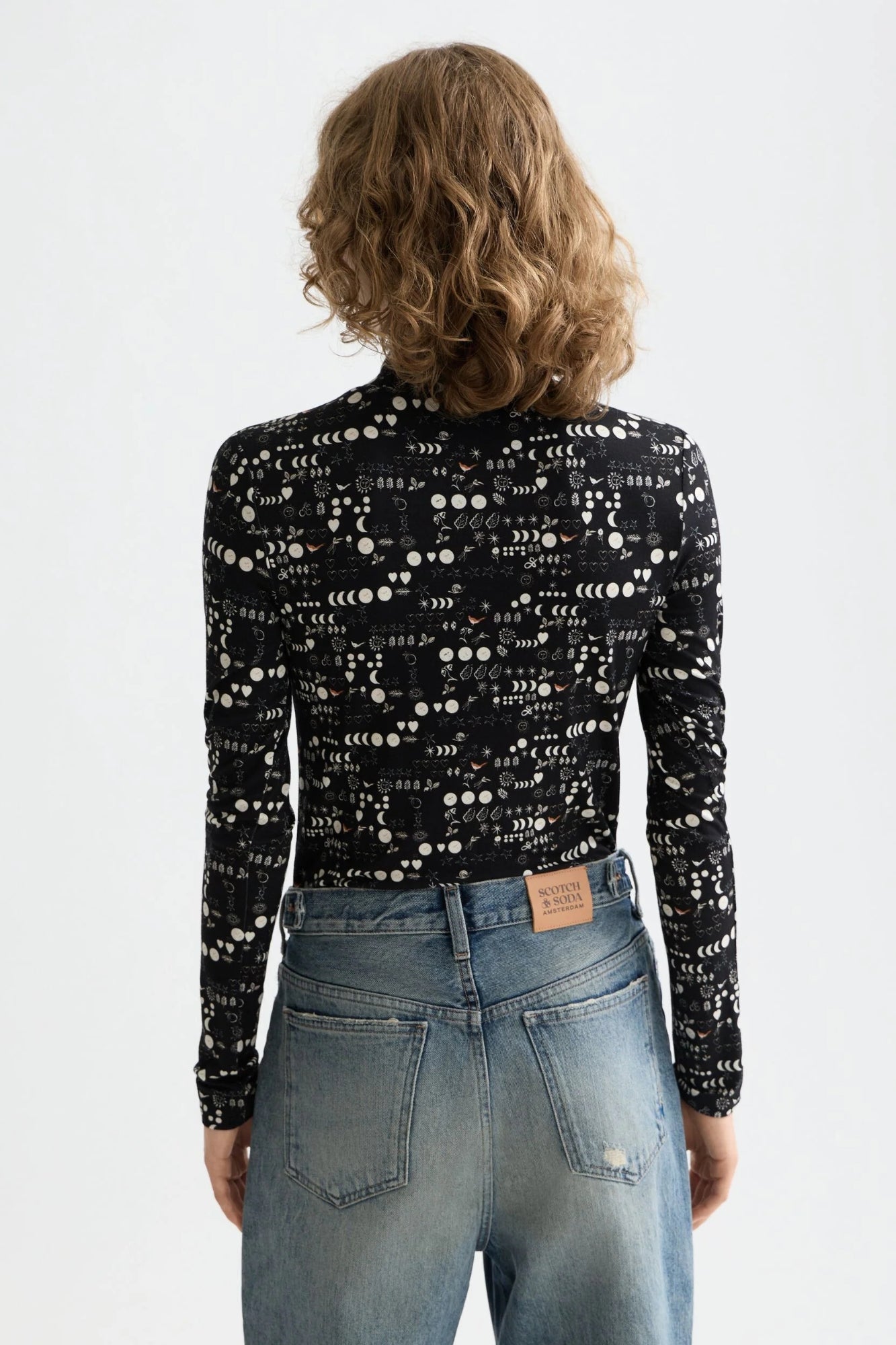 ALL OVER PRINTED MOCK NECK LONG SLEEVE