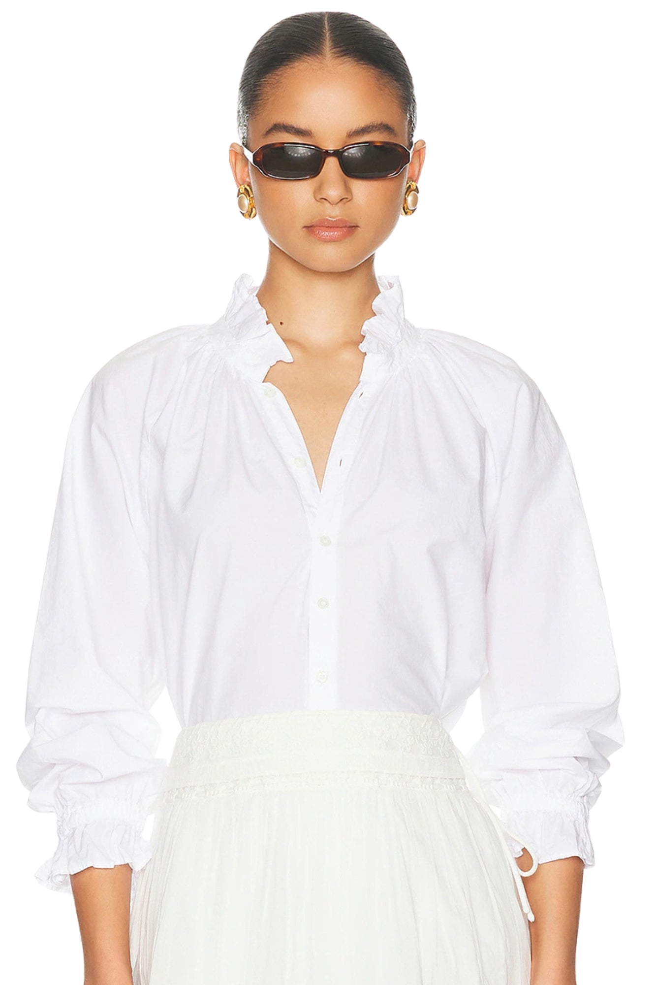 LORETTA RUFFLE TOP IN OPTIC WHITE