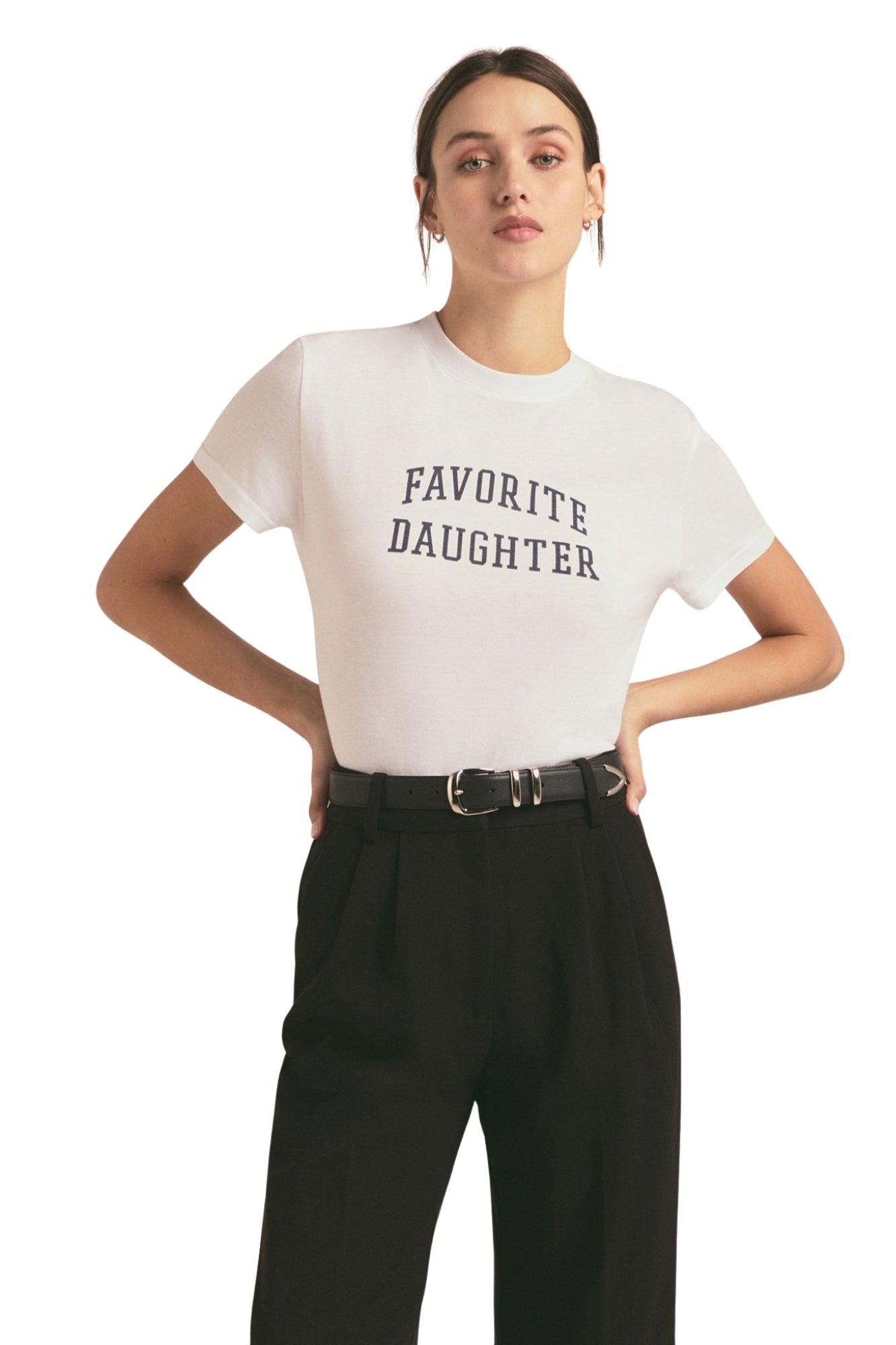 FAVORITE DAUGHTER CROPPED COLLEGIATE WHITE TEE