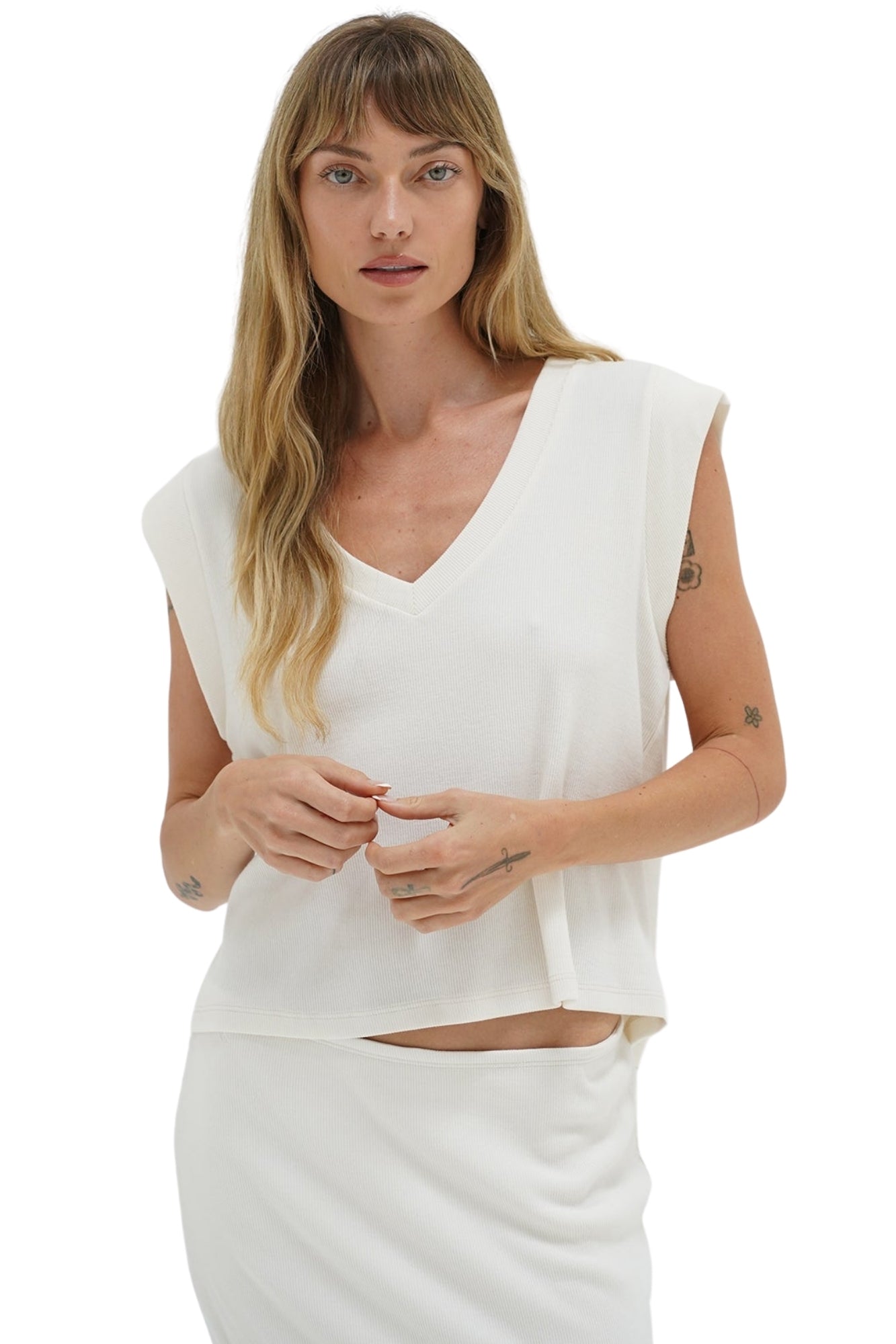 ORO RIBBED SLEEVELESS WHISPER WHITE