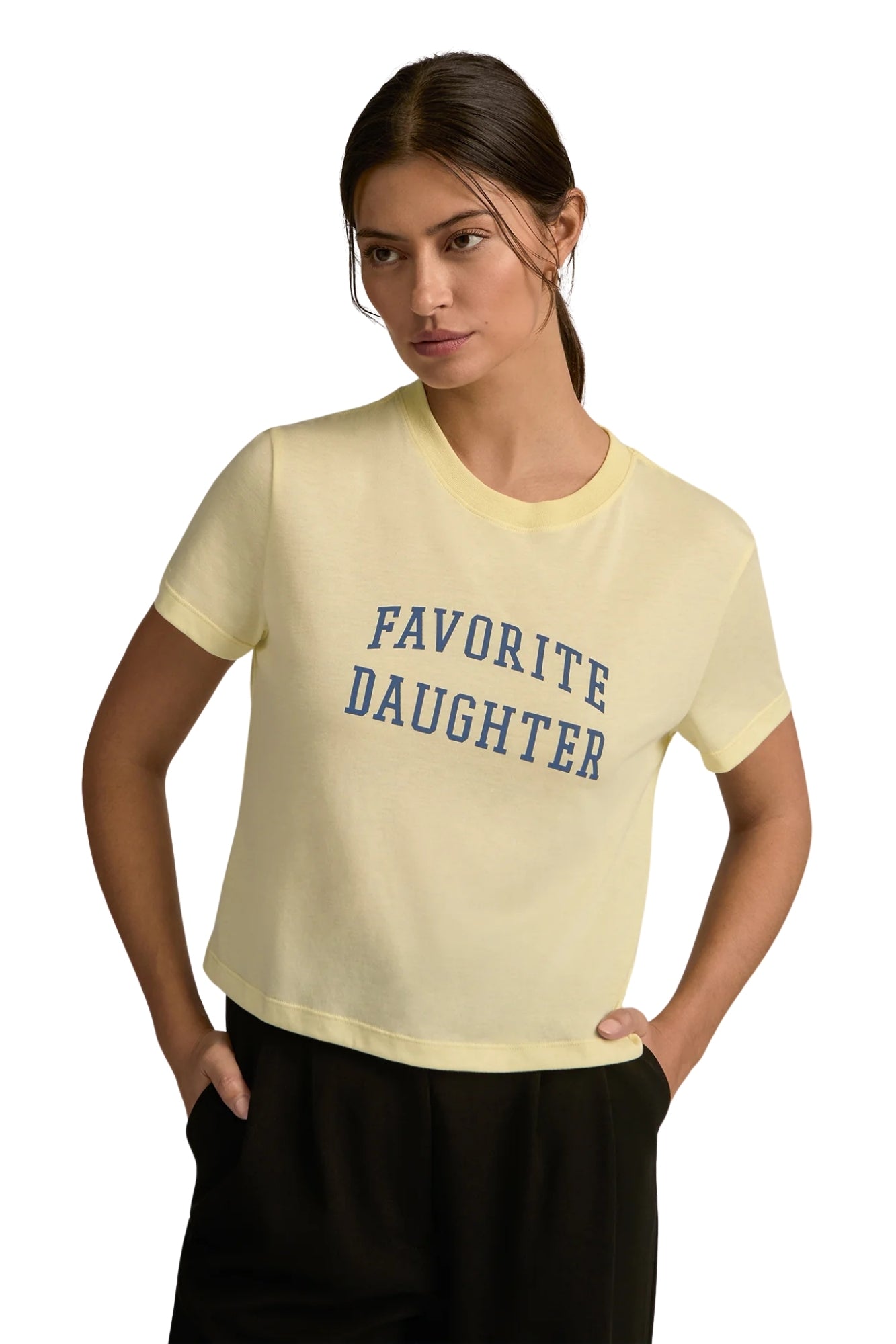 FAVORITE DAUGHTER CROPPED COLLEGIATE MOONBEAM NAVY TEE