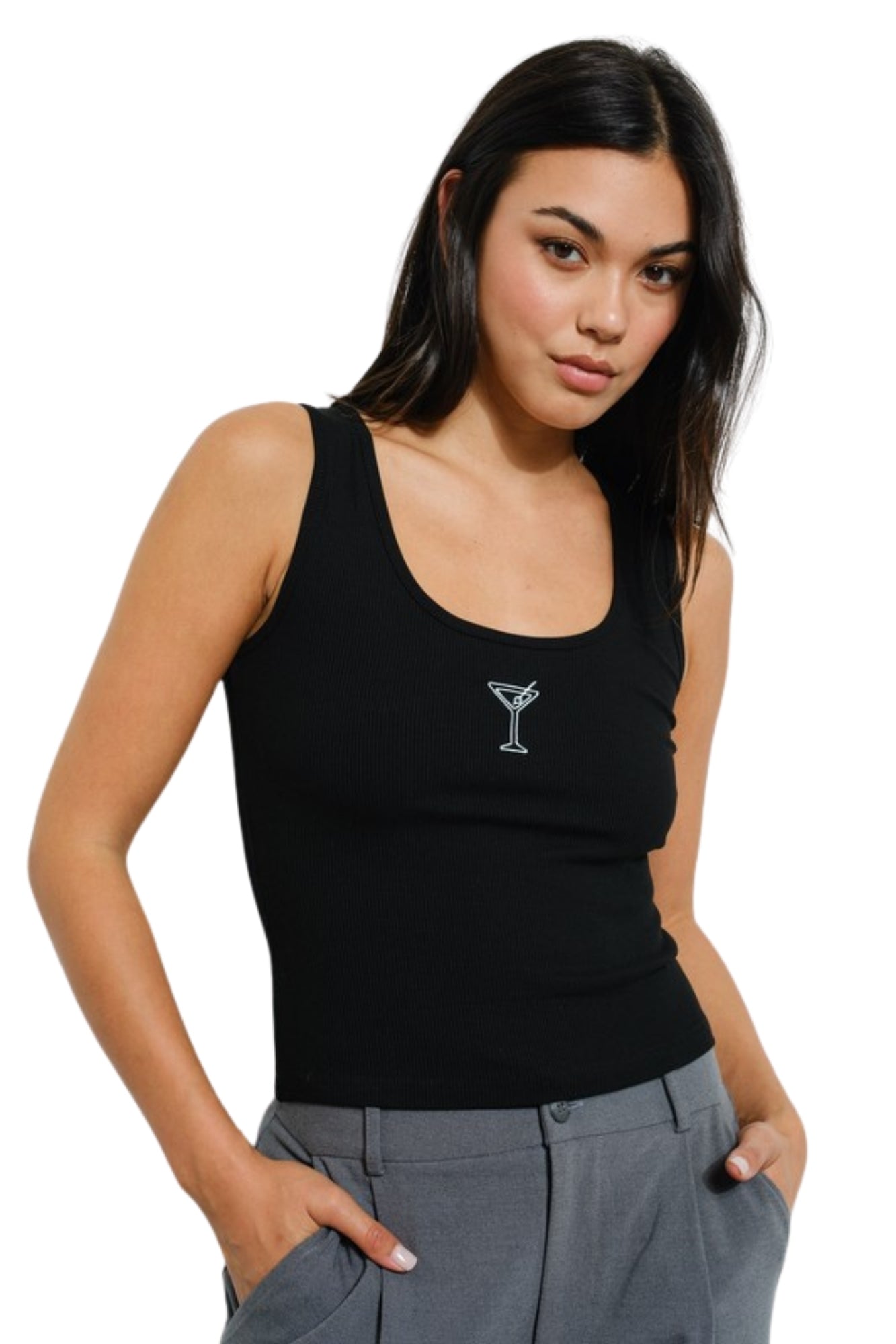 MARTINI BLACK EMBROIDERED TANK
