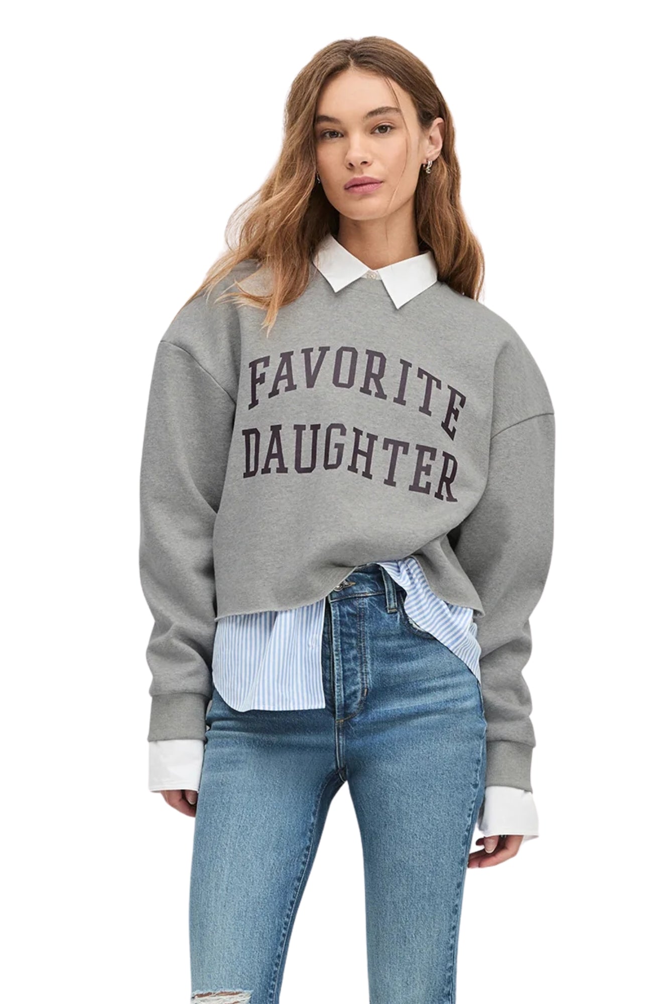 CROPPED COLLEGIATE HEATHER GREY SWEATSHIRT