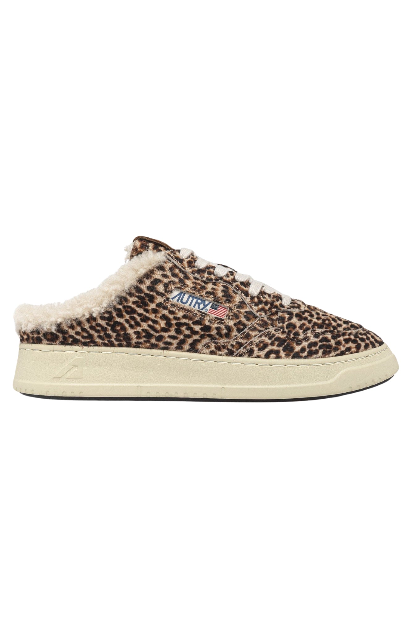 MEDALIST MULE SNEAKERS IN LEOPARD PONY HAIR EFFECT AND SHEARLING