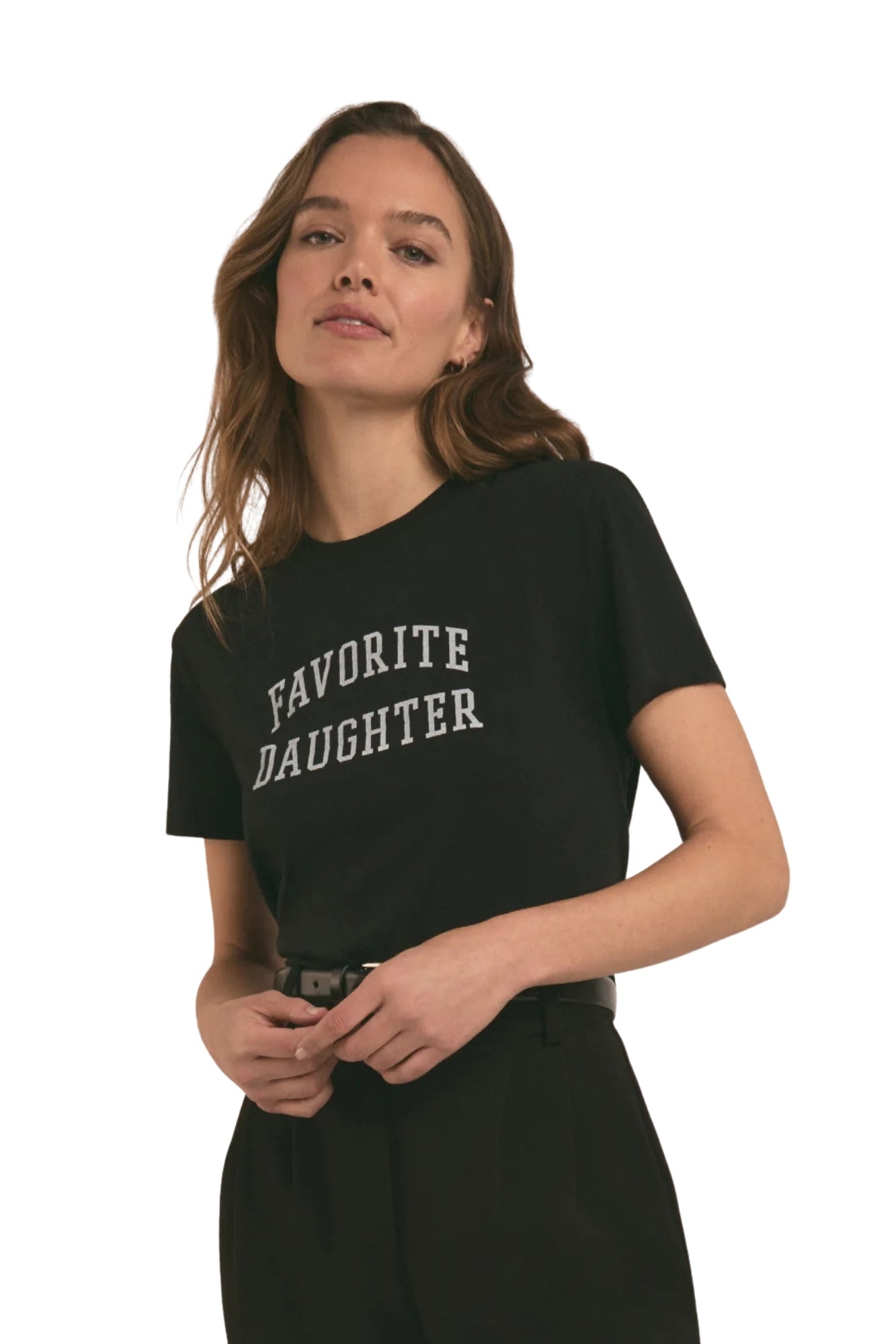FAVORITE DAUGHTER CROPPED COLLEGIATE BLACK AND WHITE TEE