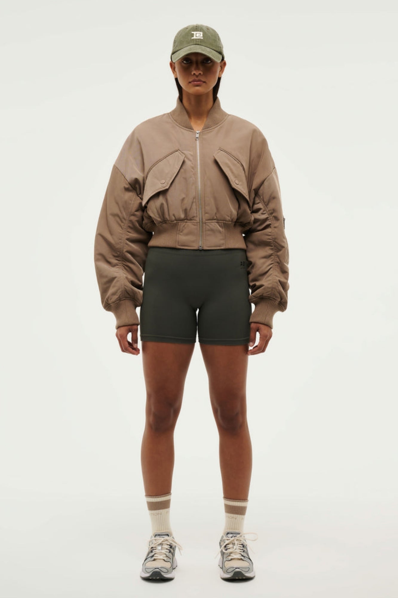 CAPTIVATE TAUPE GRAY BOMBER