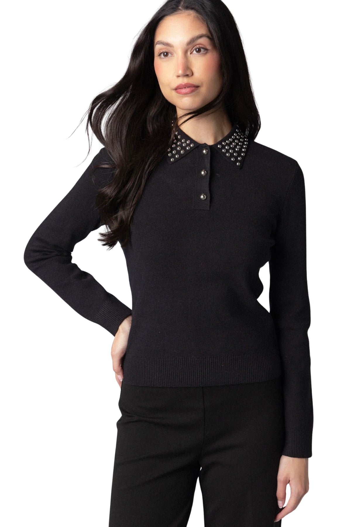 FELIX STUDDED POLO IN BLACK