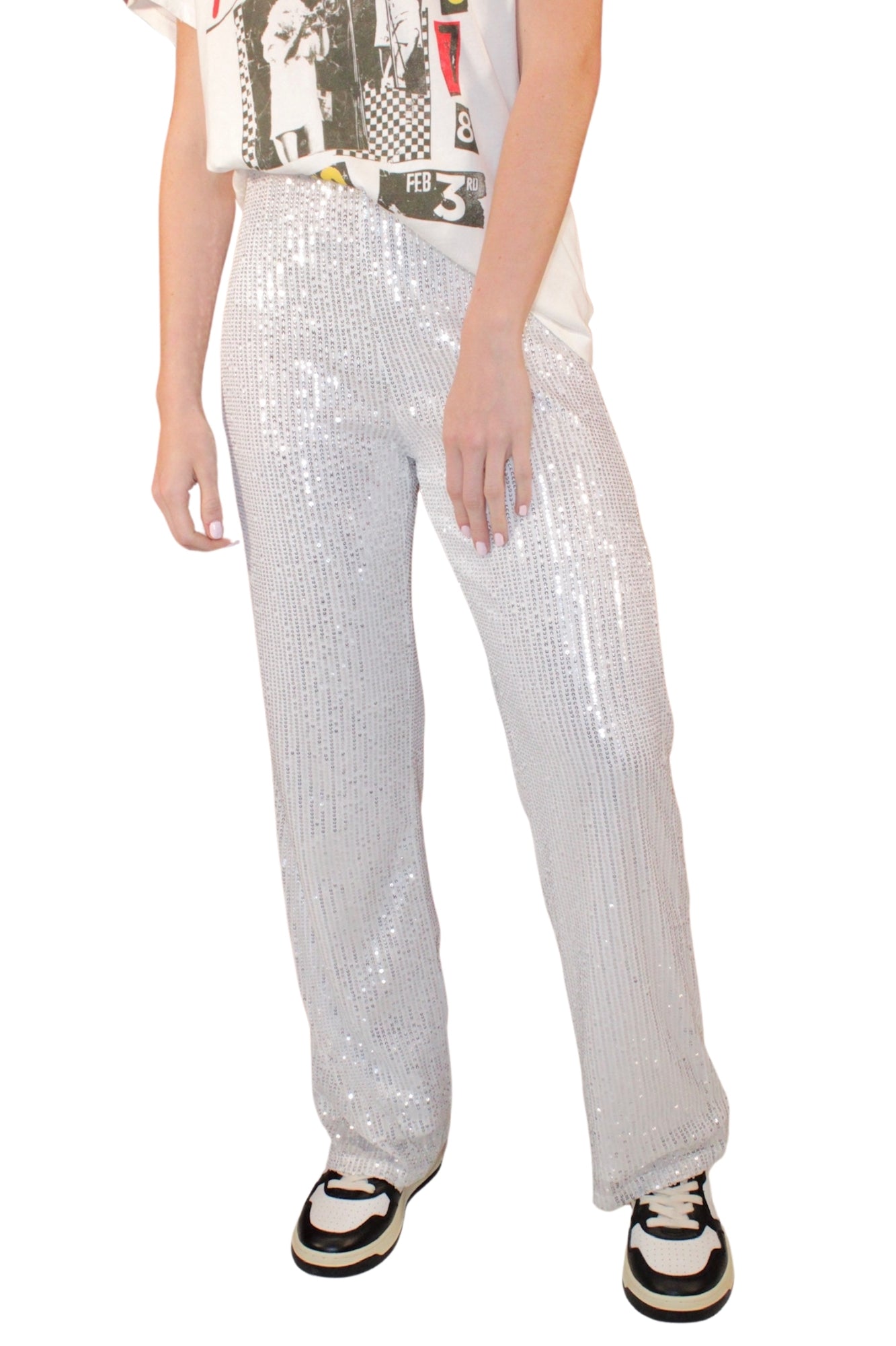 SEQUIN LOOSE WHITE PANTS