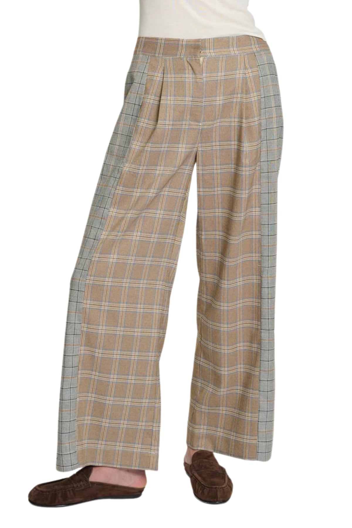 SIENNA MIXED PLAID TROUSER BROWN PLAID