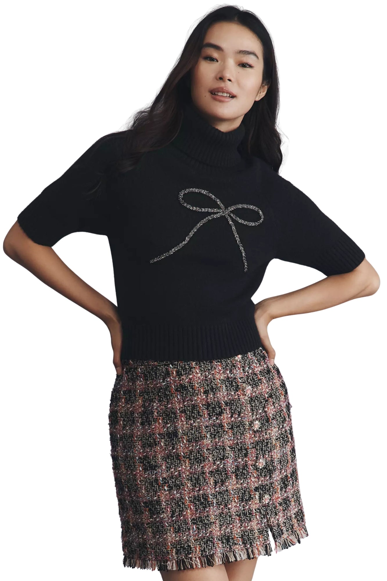 MERRIL SHORT SLEEVE BOW CROP SWEATER