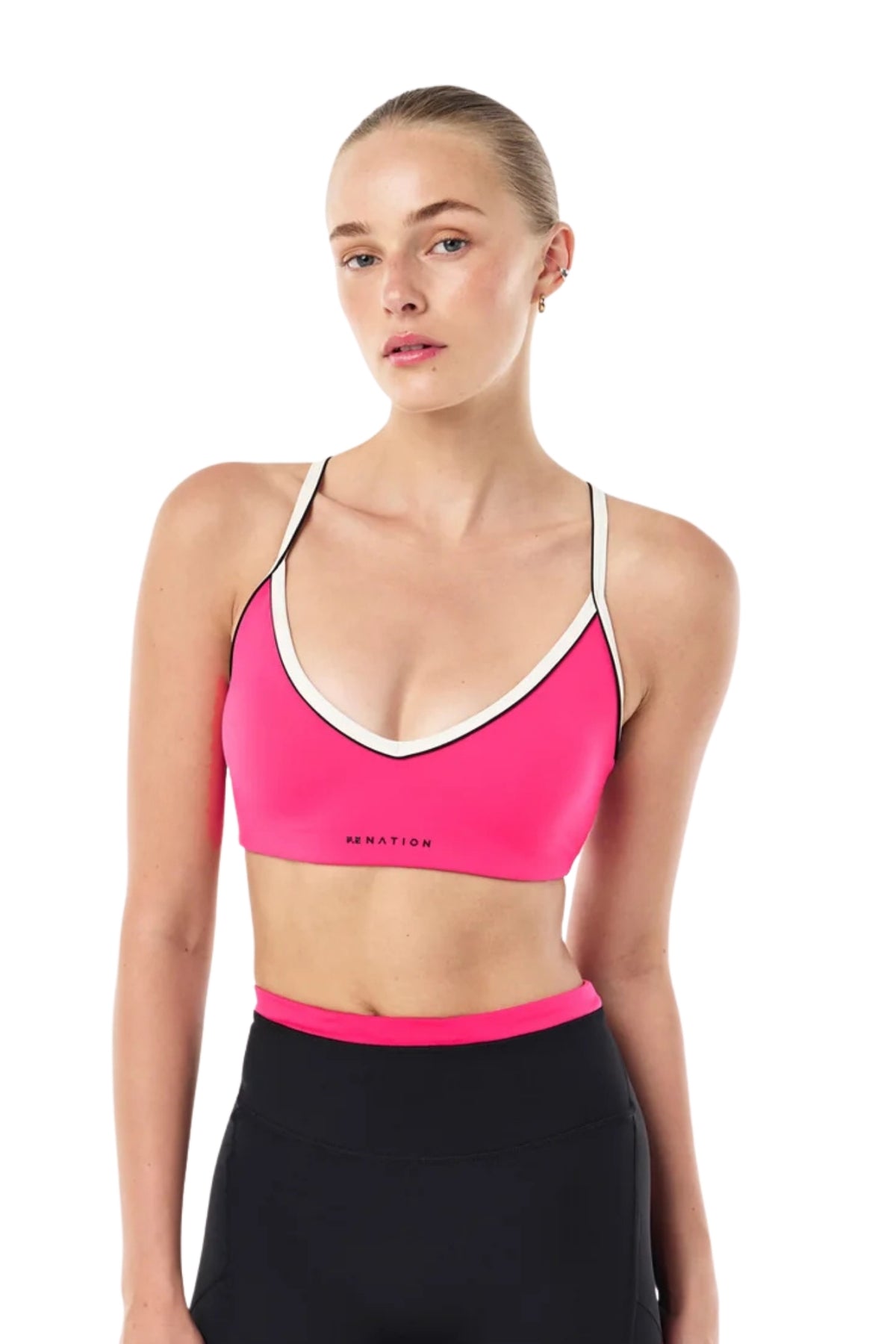 SPECTRUM SPORTS BRA IN COSMO PINK AND WHISPER BLACK