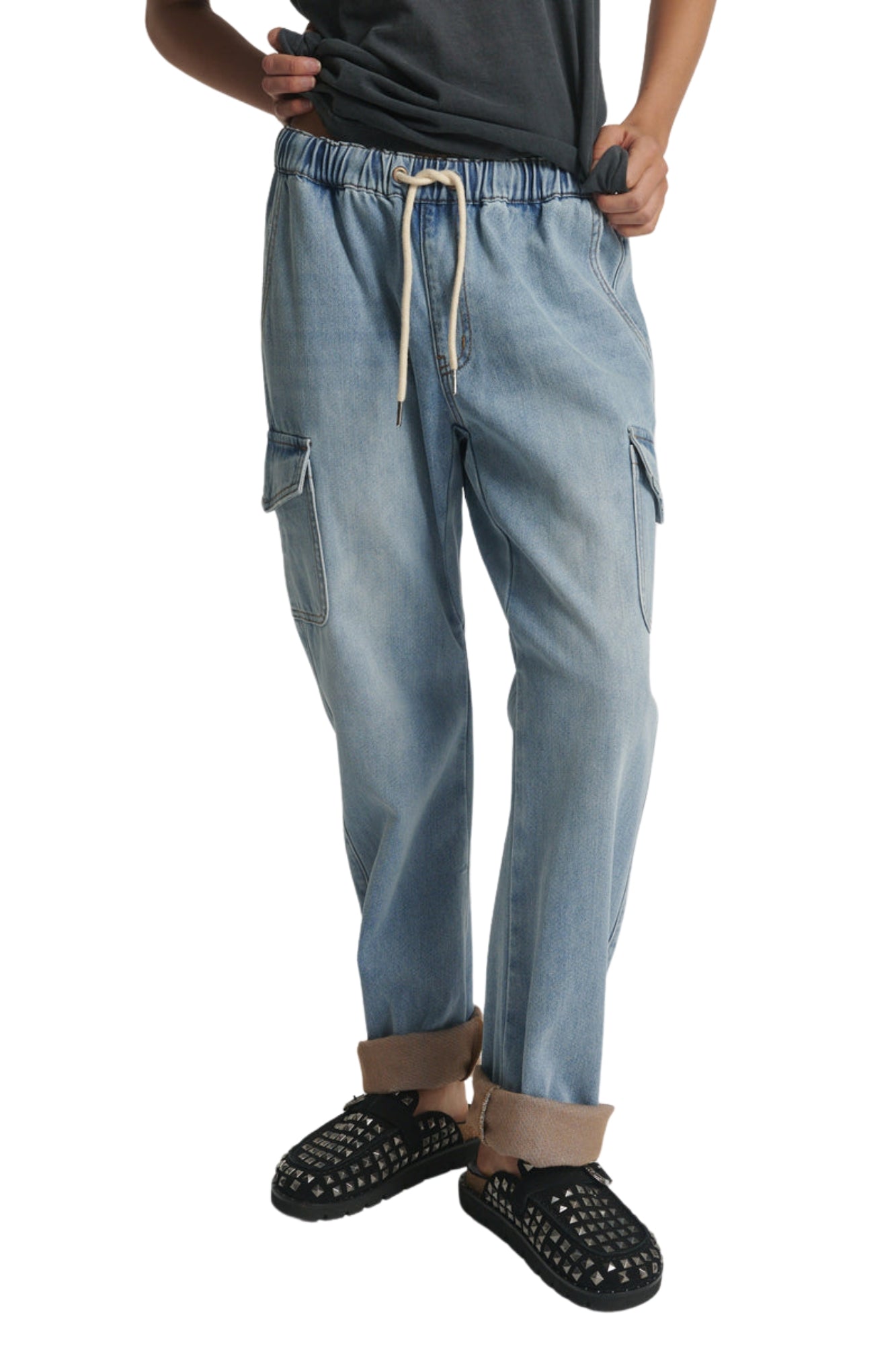 BLUE TOBACCO CARGO SHABBIES DRAWSTRING BOYFRIEND JEANS