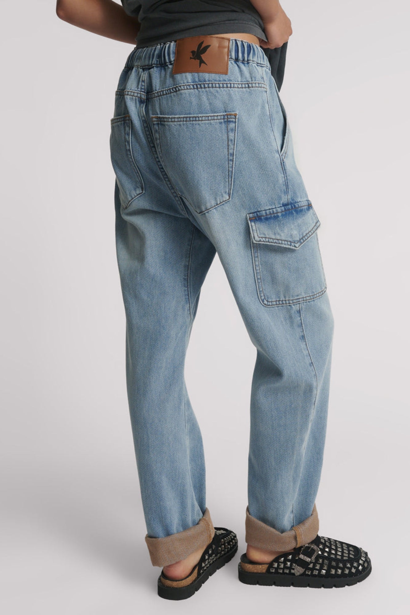 BLUE TOBACCO CARGO SHABBIES DRAWSTRING BOYFRIEND JEANS
