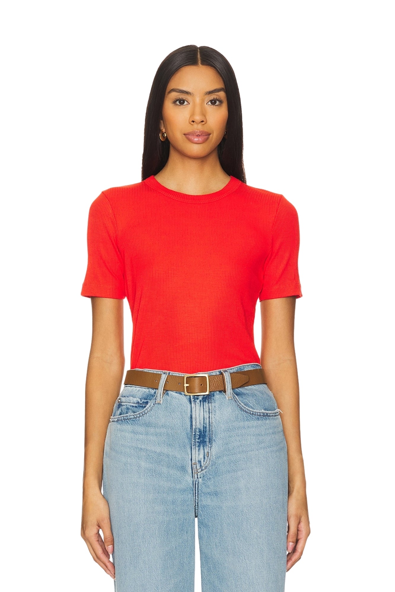 BELLA SHORT SLEEVE FITTED TEE IN ROUGE