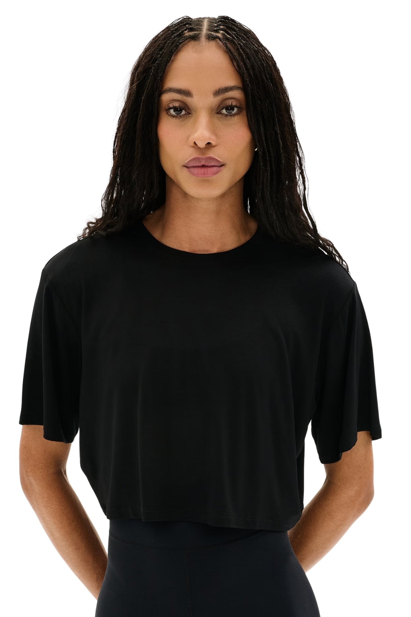 DJUNA OVERSIZED CROP JERSEY TEE IN BLACK