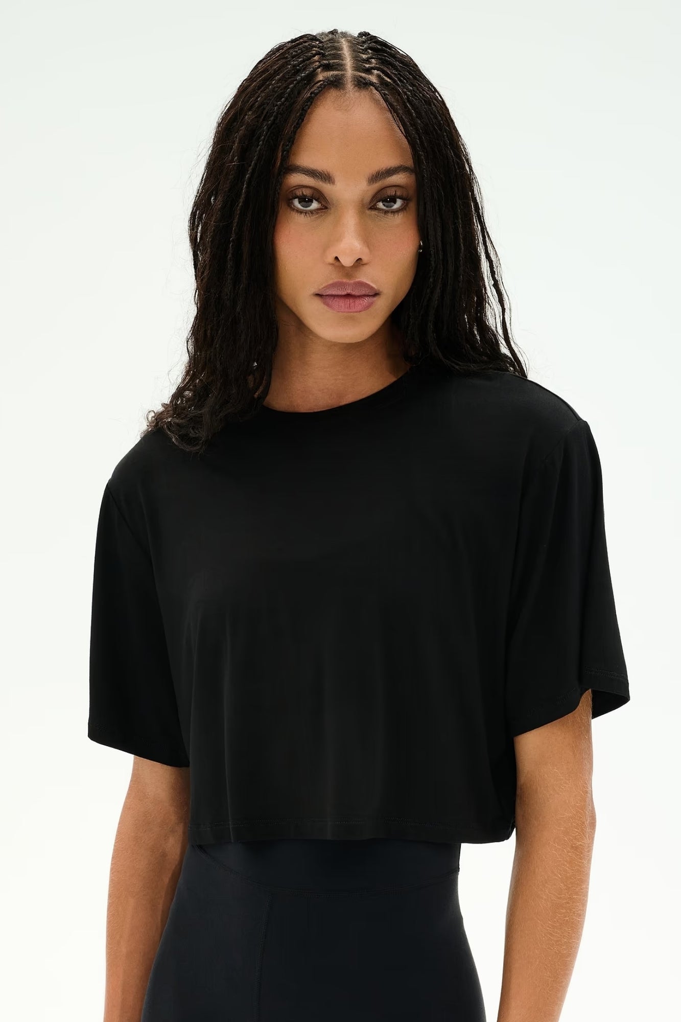 DJUNA OVERSIZED CROP JERSEY TEE IN BLACK