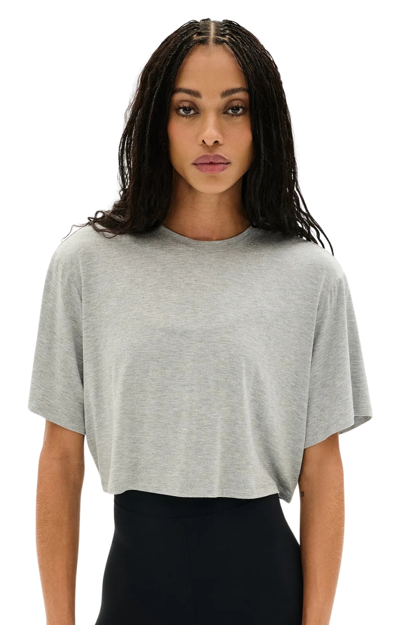 DJUNA OVERSIZED CROP JERSEY TEE IN HEATHER GREY
